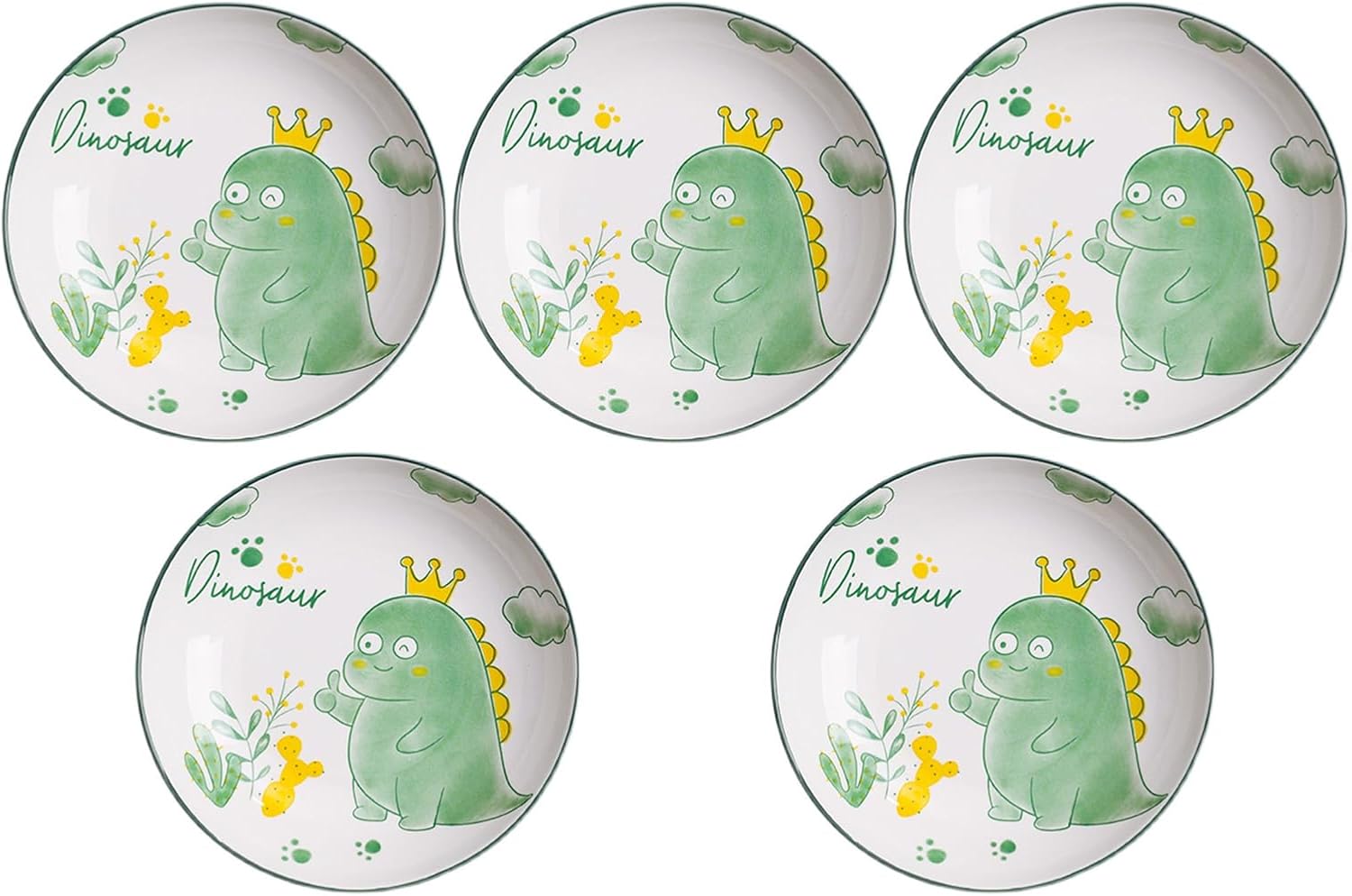 Set of 5 Dinosaur Plates 7-inch Microwave and Dishwasher Safe
