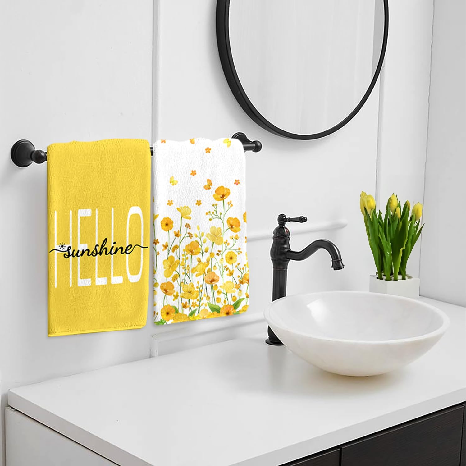LIOQUN Yellow Flower Hand Towels Soft Durable 18x26