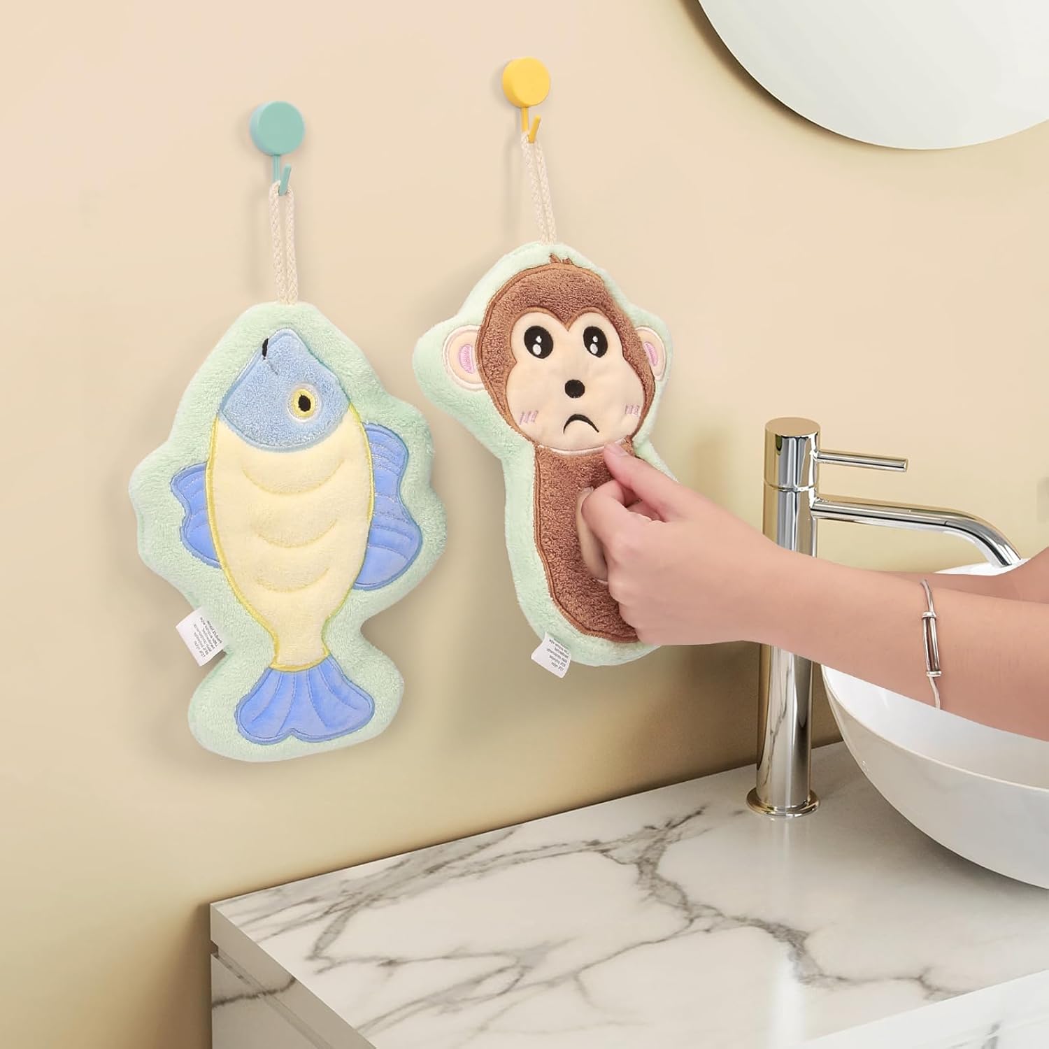 4-Pack Cute Animal Hand Towels with Hanging Loop for Home Kitchen