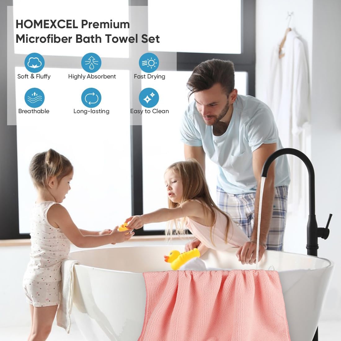 HOMEXCEL 4-Piece Bath Towel Set Microfiber 30x60 Fast Dry Luxury Quality