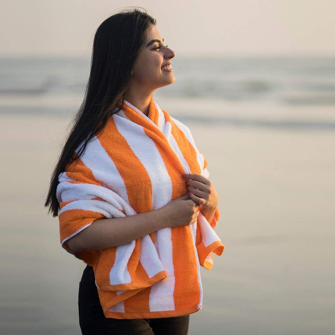 Avalon Towels Cabana Beach Towels 4-Pack 30x60 inches Orange Stripe