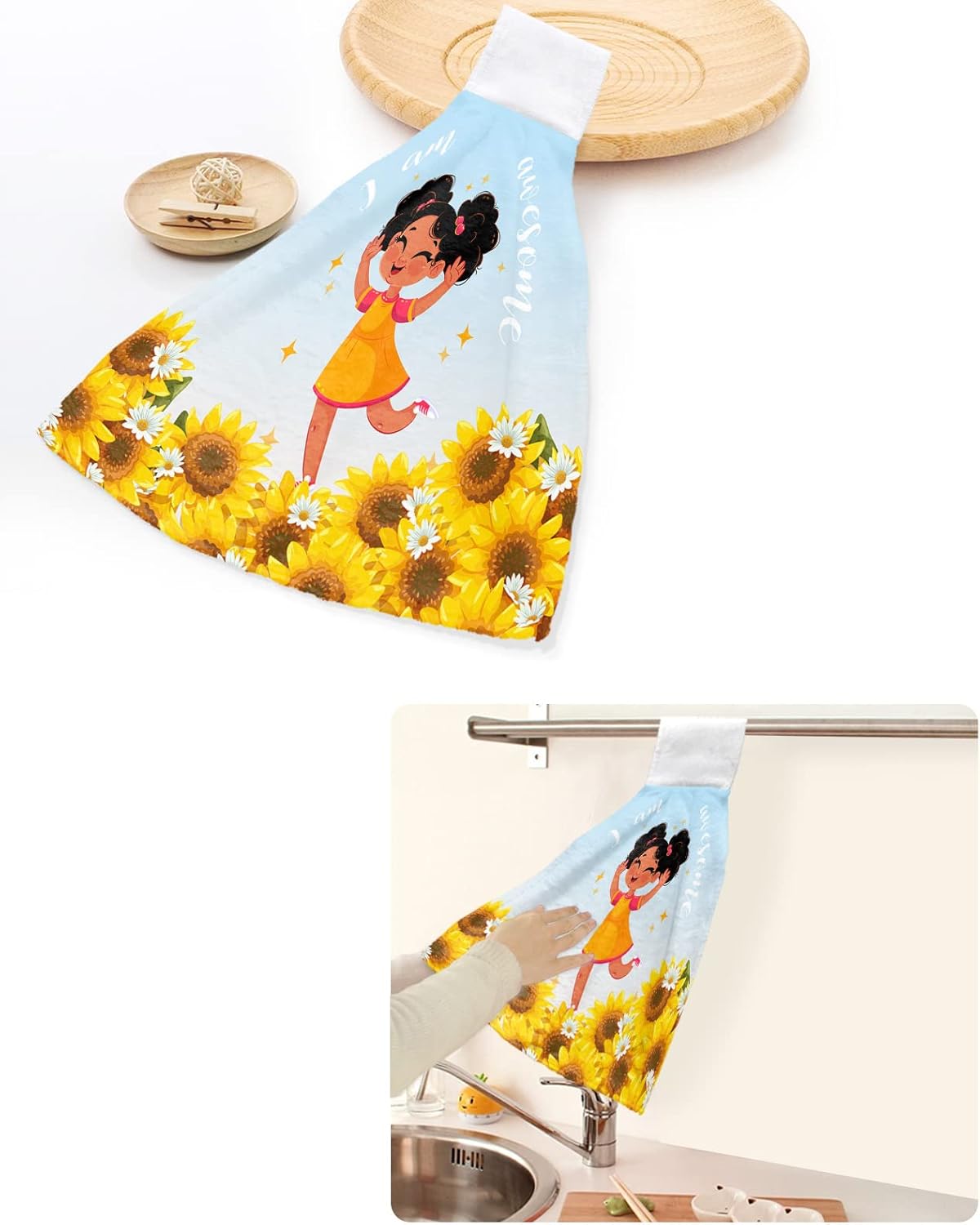 Kewadony 1 Pack Sunflower Black Hand Towels