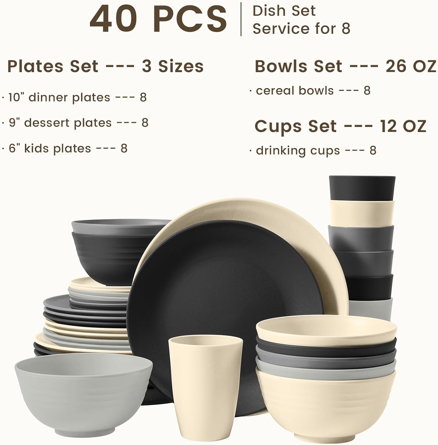 Homienly Kitchen Wheat Straw Dinnerware Set 40PCS