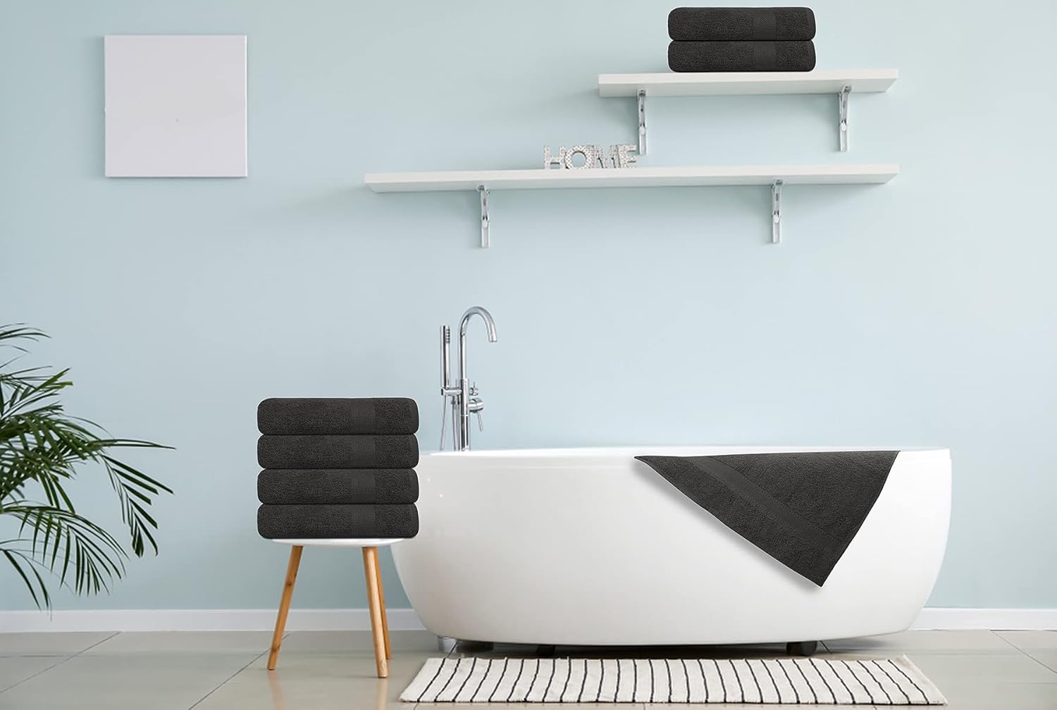 6-Pack 100otton Terry Bath Towels - 24x50 - Grey - Quick Dry Absorbent