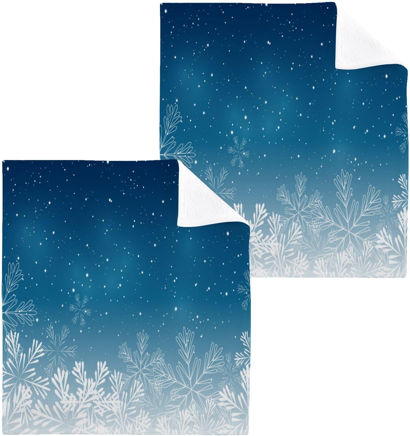 Blue Christmas Snowflake Washcloths 2 Pack