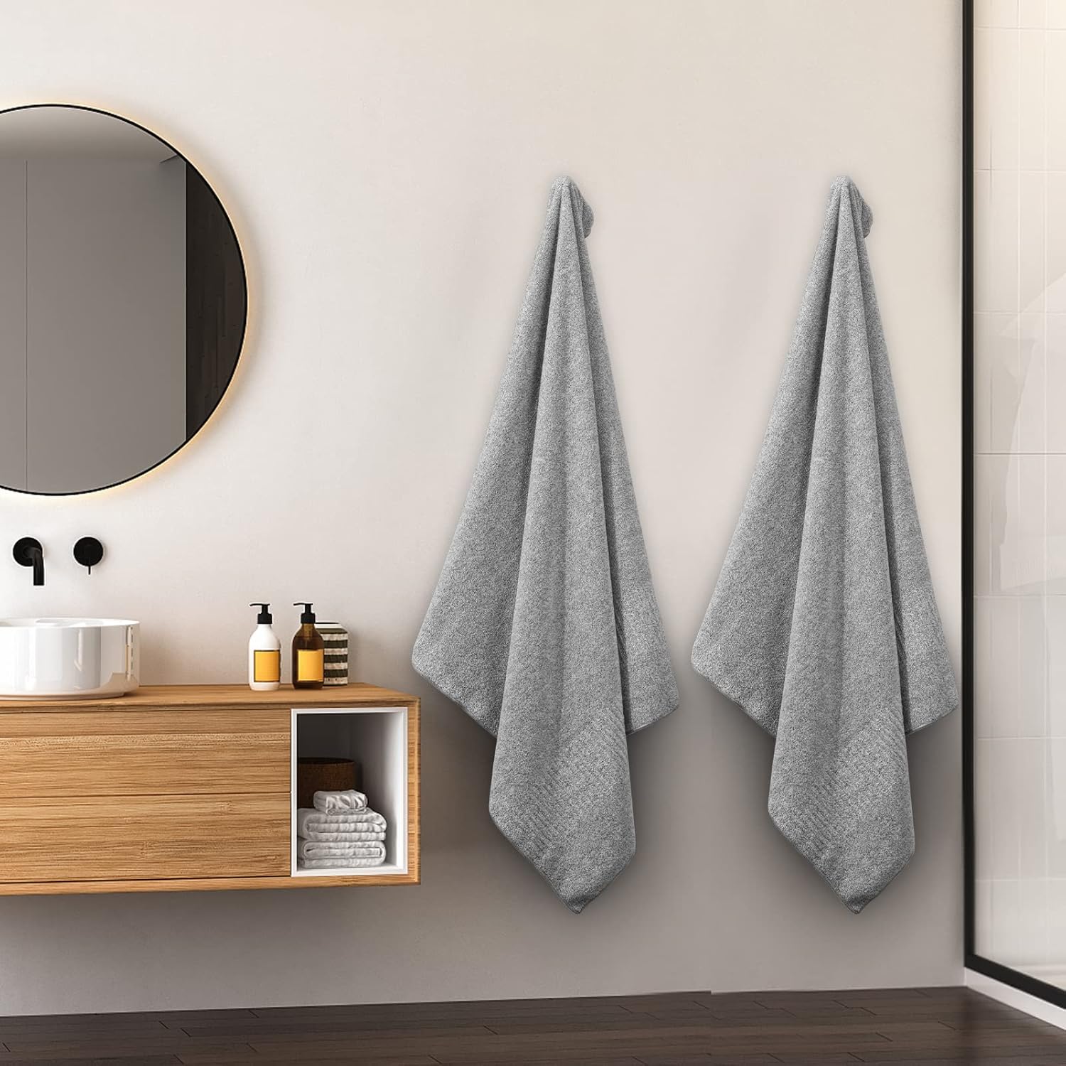 SEISSO Premium Quick Drying Bath Towels 2-Pack Bamboo-Infused Multi-Functional