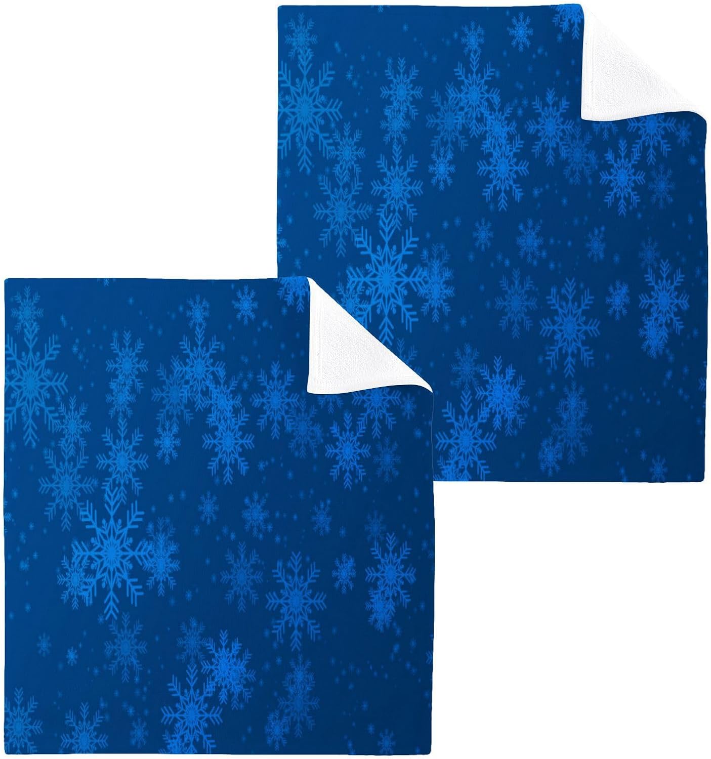 Blue Christmas Snowflake Washcloth Set - Soft Absorbent Reusable Face Towels