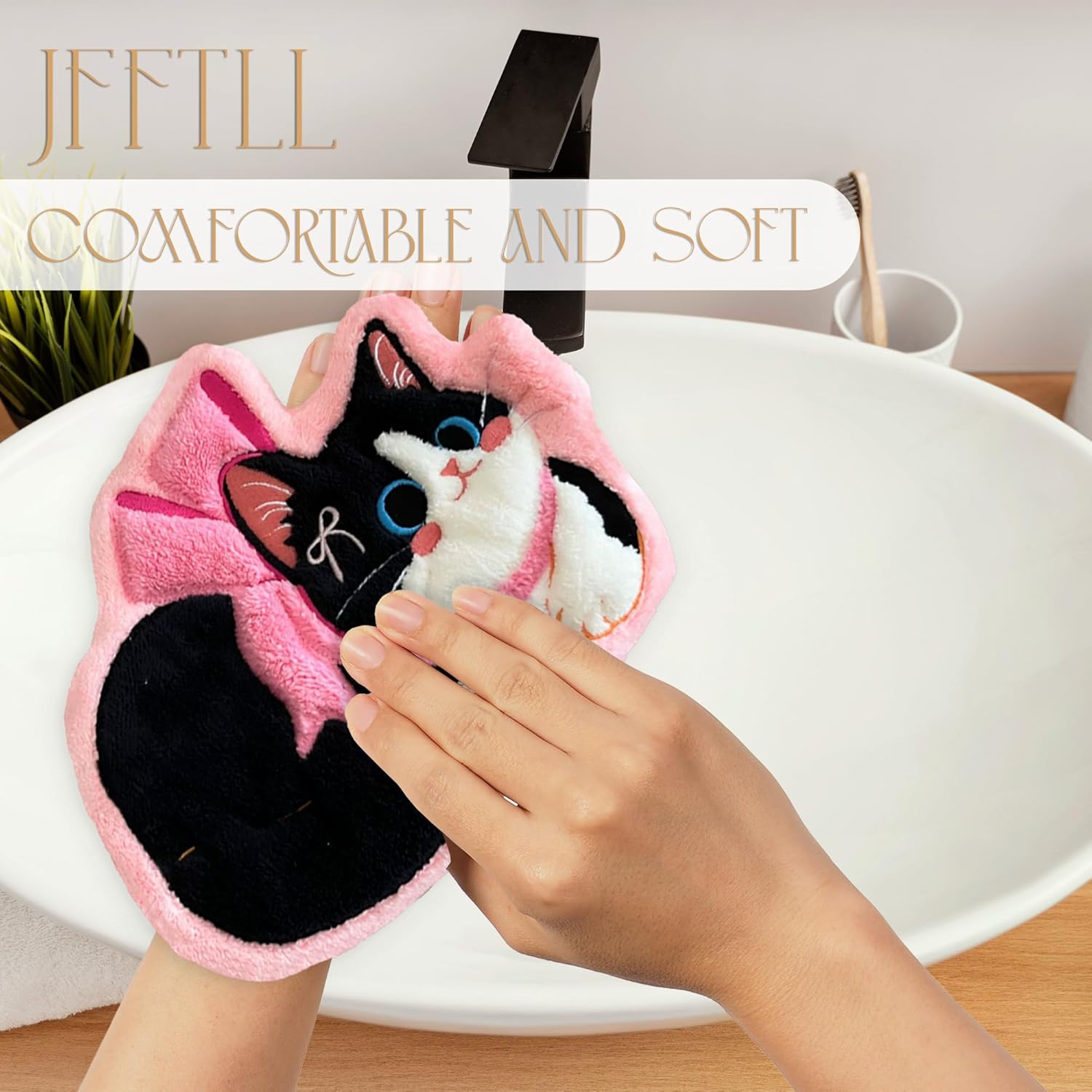 Coquette Pink Bow Cat Hand Towels