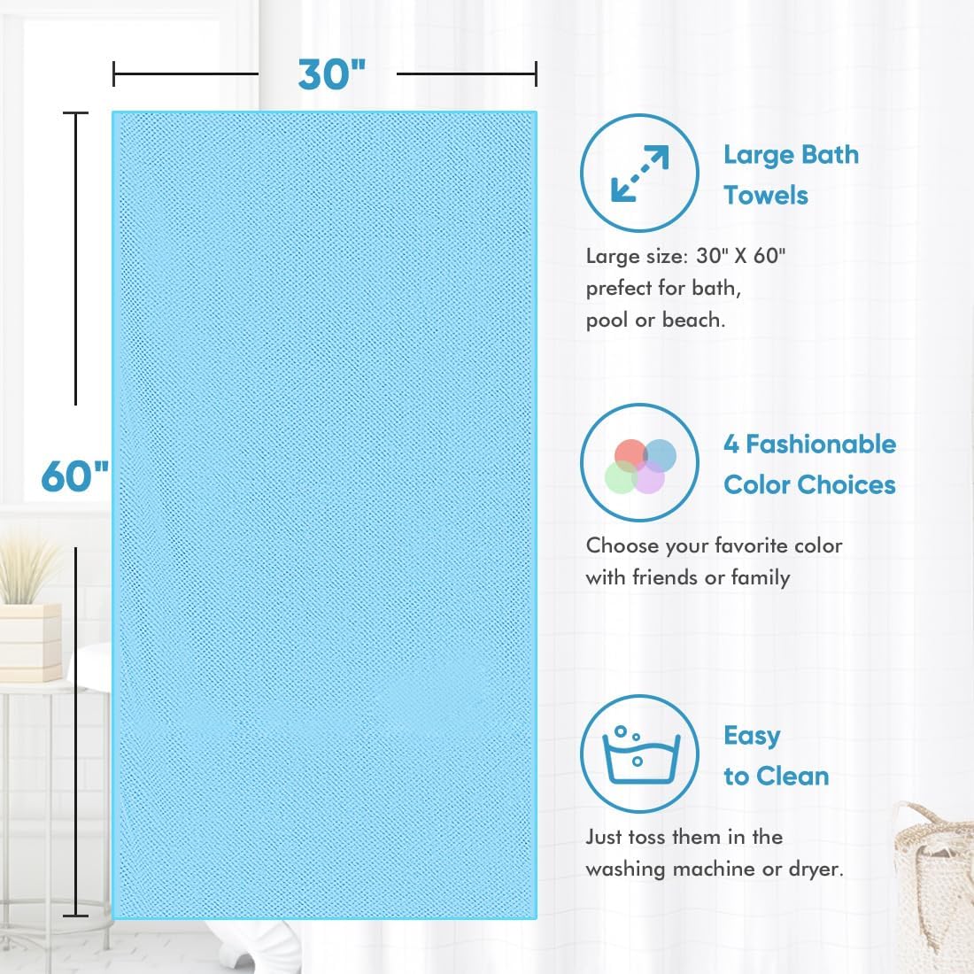 HOMEXCEL 4-Piece Bath Towel Set Microfiber 30x60 Fast Dry Luxury Quality