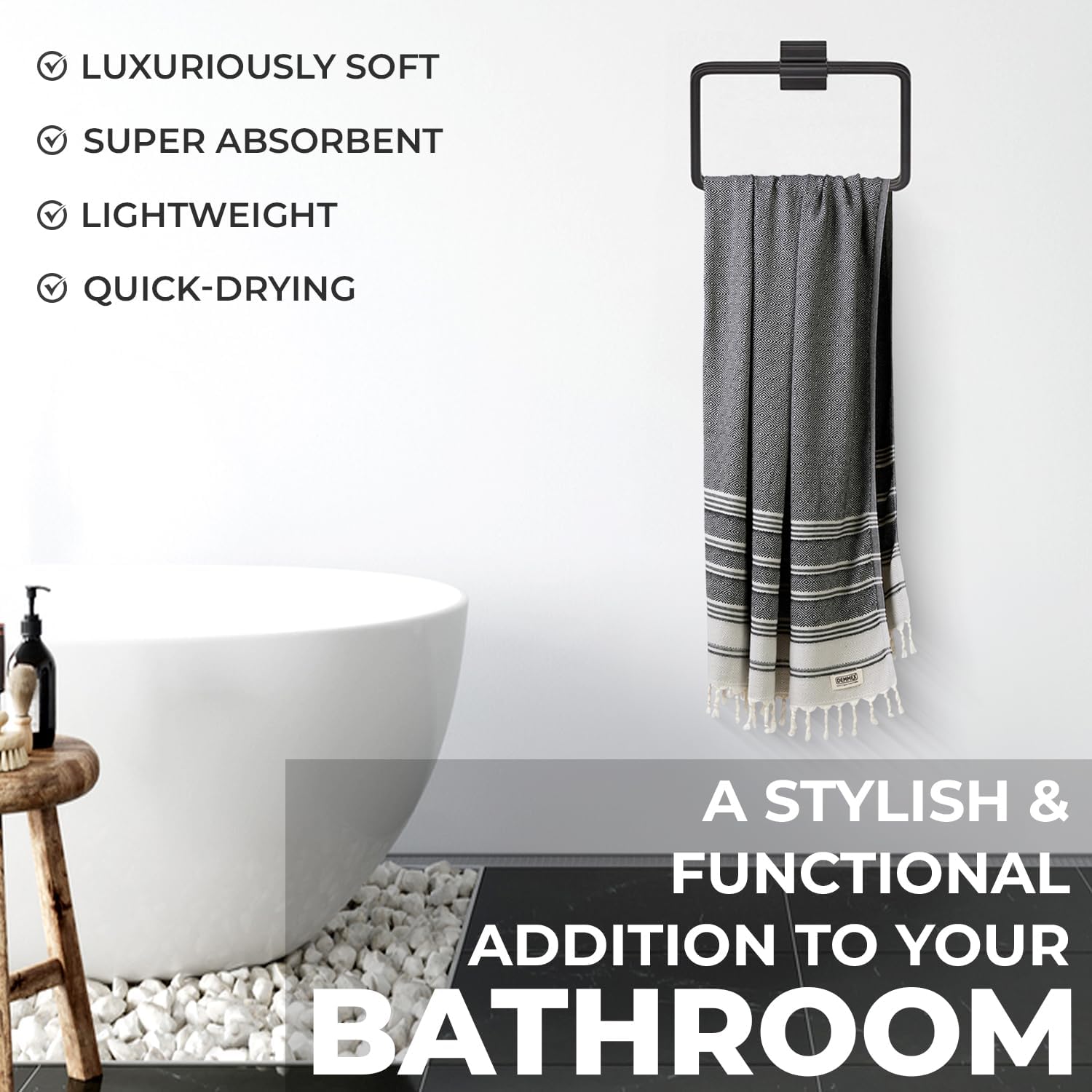 DEMMEX Organic Luxury Ultra Soft Turkish Cotton Bath Towel - 71x36 PreWashed Diamond Weave