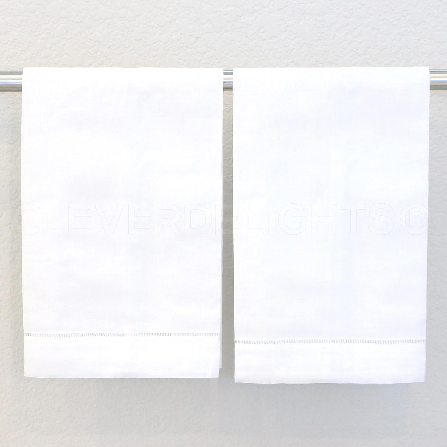 CleverDelights White Hemstitch Hand Towels 14 x 22 Set of 6