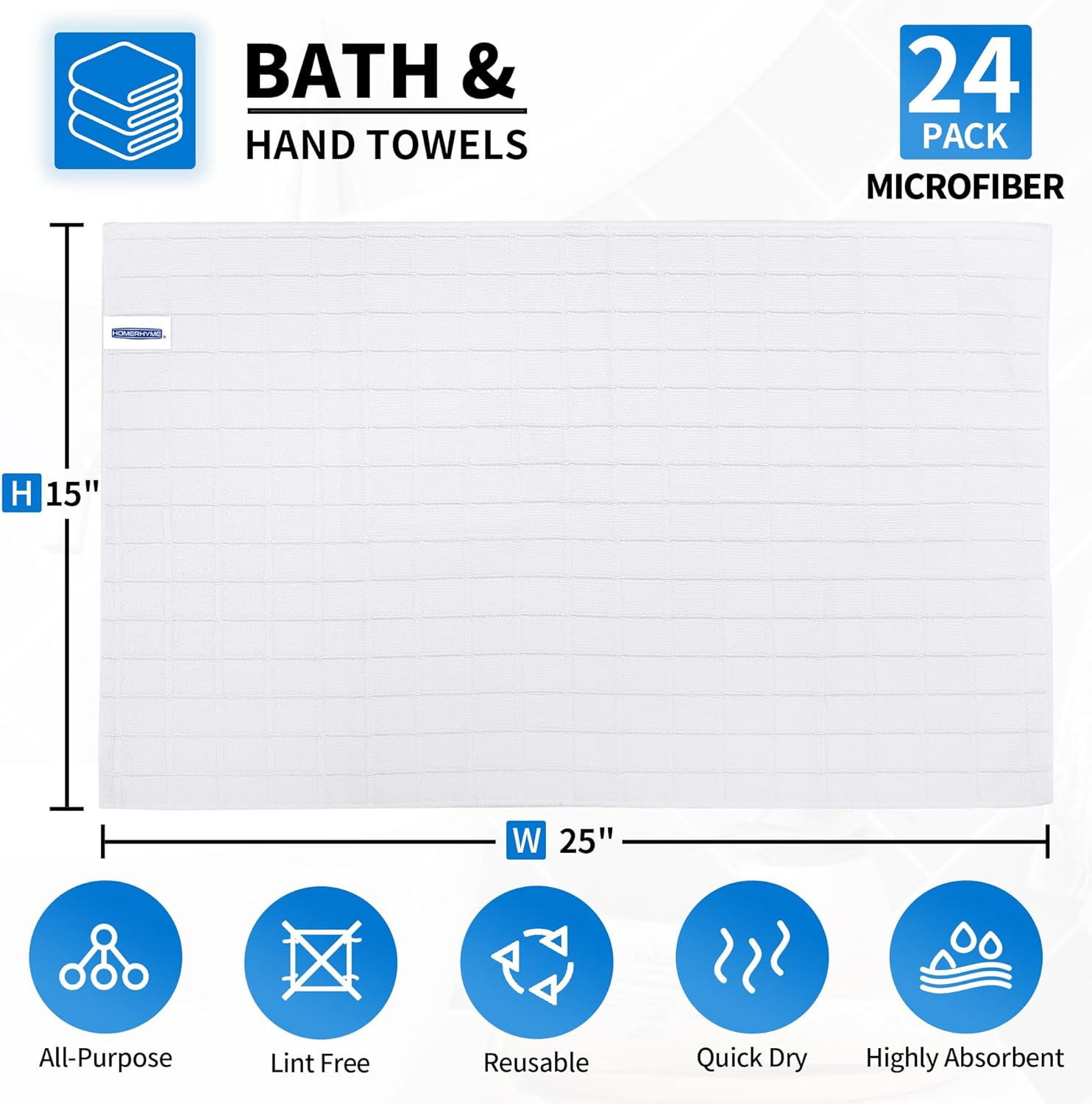 HOMERHYME White Hand Towels - 24 Pack 25x15 Super Soft Quick Dry Lint-Free