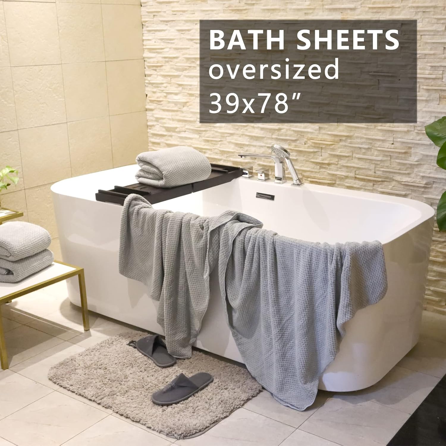 Big Bath Towels Extra-Large Over 100x200cm Soft Lightweight Waffle Plush Design
