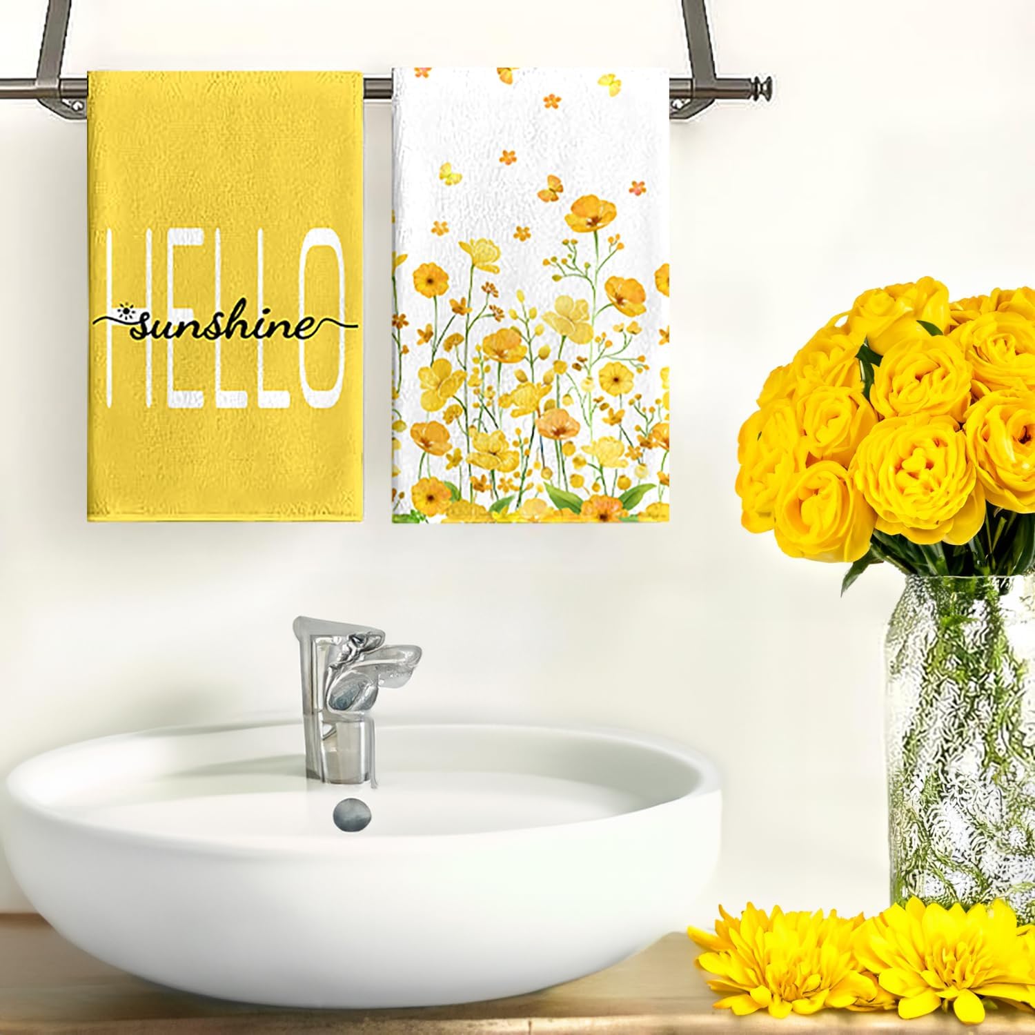 LIOQUN Yellow Flower Hand Towels Soft Durable 18x26