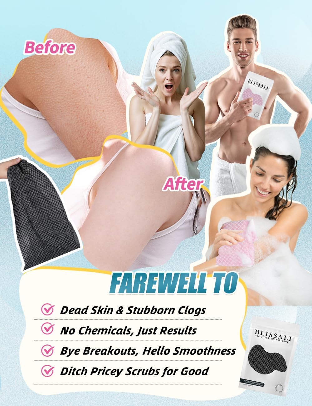 The BLISSAL Exfoliating Towel - Crisp Fresh and Exfoliating
