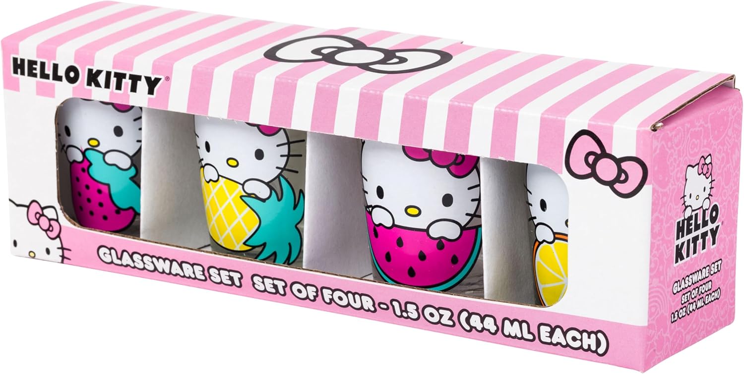 Silver Buffalo Sanrio Hello Kitty Fruit Strawberry 4 Pack Mini Glass Set