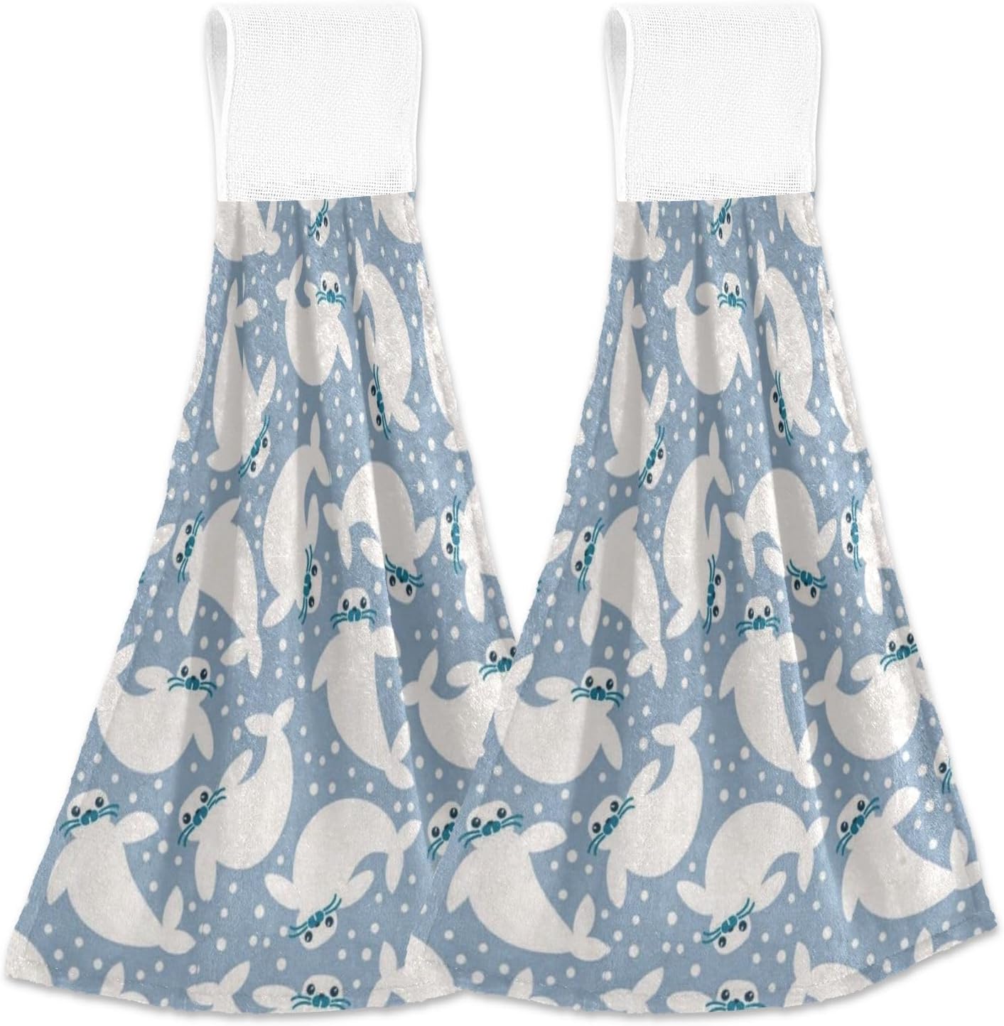 White Cartoon Sea Lion Hand Towels