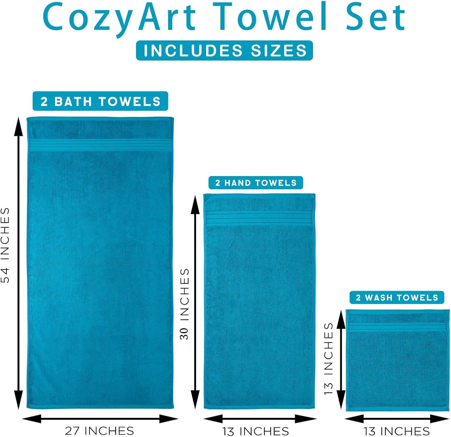 6-Pack Luxury Turkish Cotton Bath Towels for Soft Durable Use