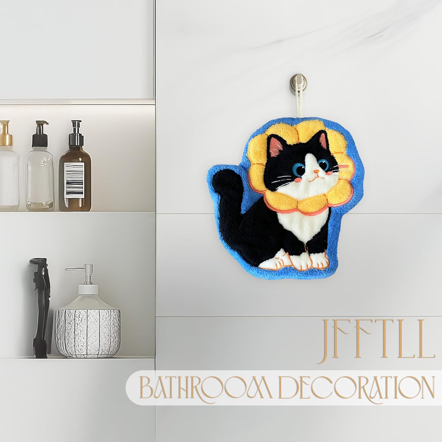 JFFTLL Yellow Flower Tuxedo Cat Hand Towels