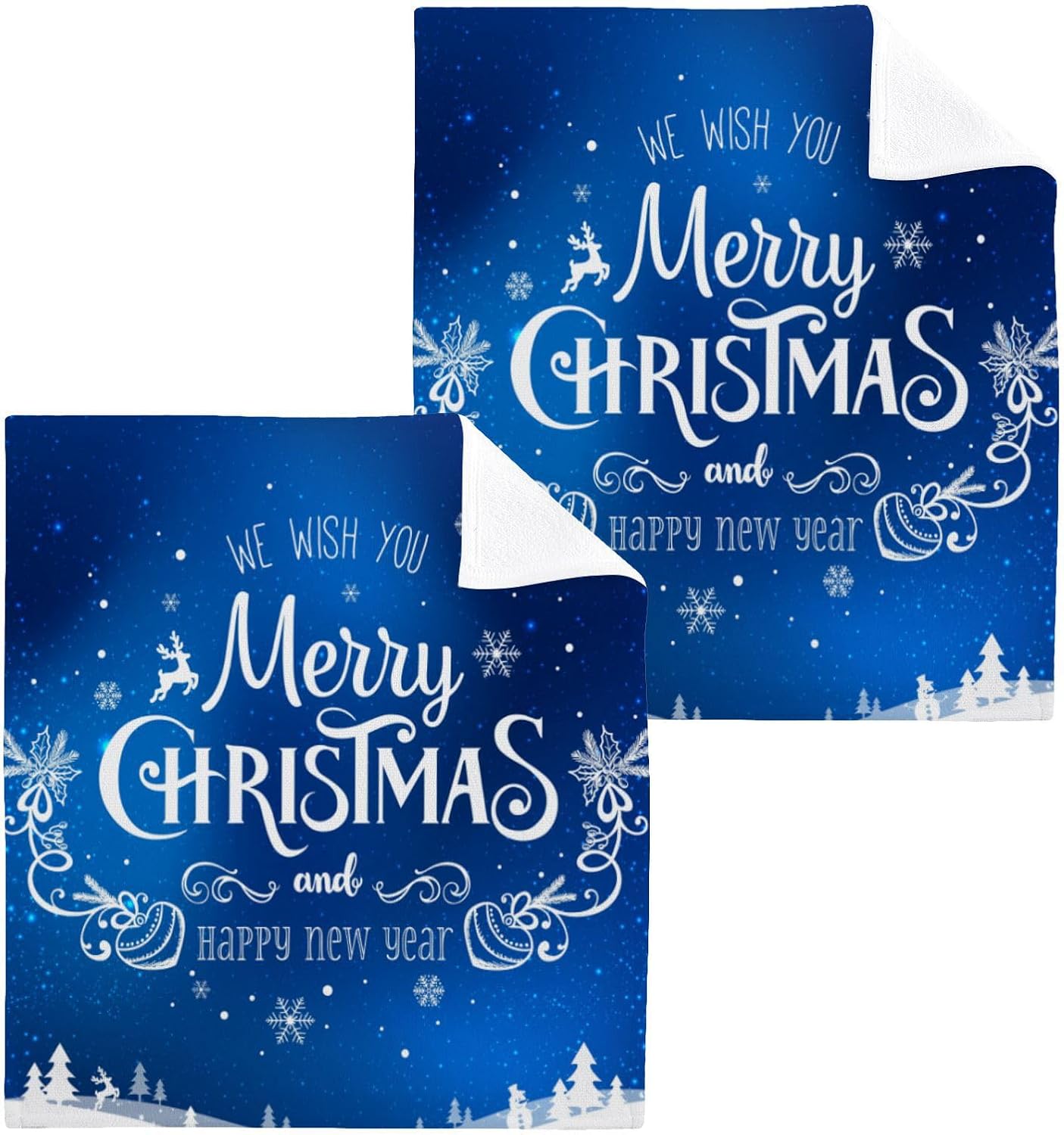 Merry Christmas Blue Washcloth 2 Pack for Babies Soft Reusable