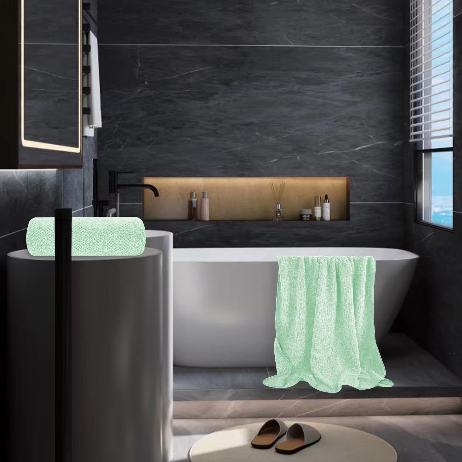 Extra Large Microfiber Bath Towel Set 35x70 Inches 2PCS Green 1