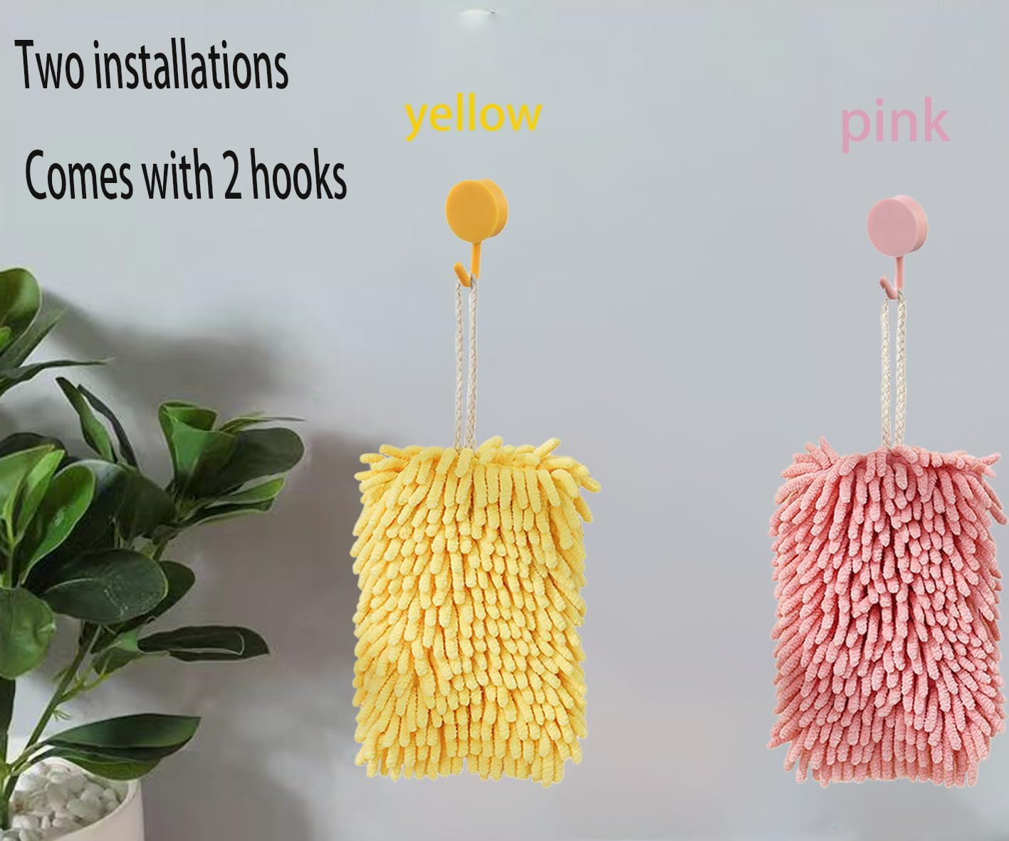 2-Piece Yellow and Pink Microfiber Hand Towels with Hanging Loops