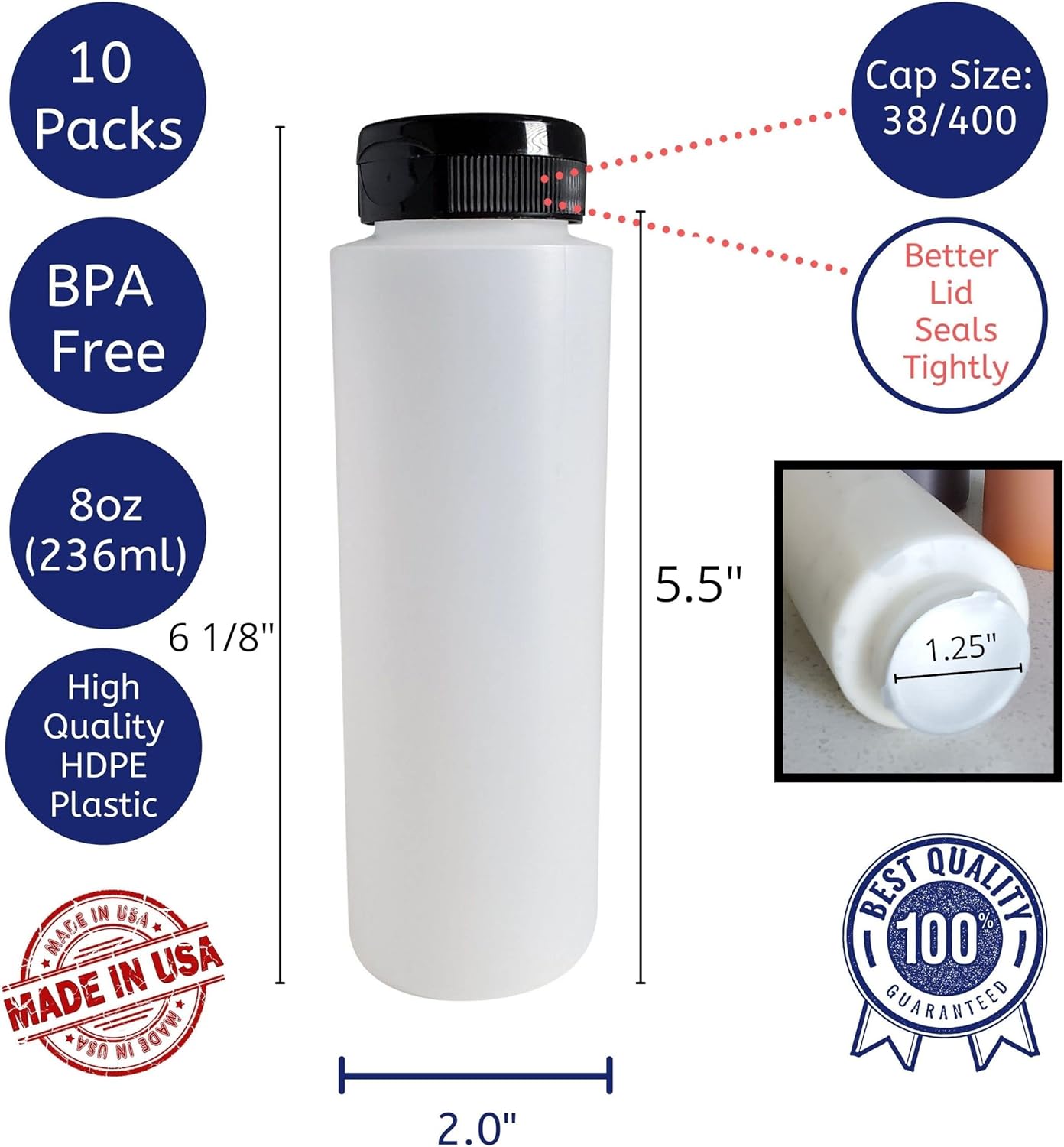 HDPE Squeeze Bottles 8oz 10-Pack