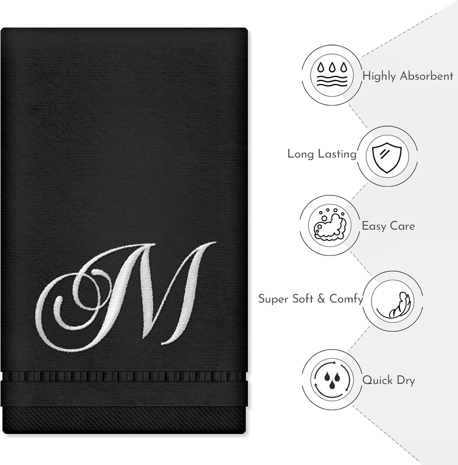KLL Monogrammed Towels Set - 11x18 Inch Fingertip Embroidered Towels for Bathroom