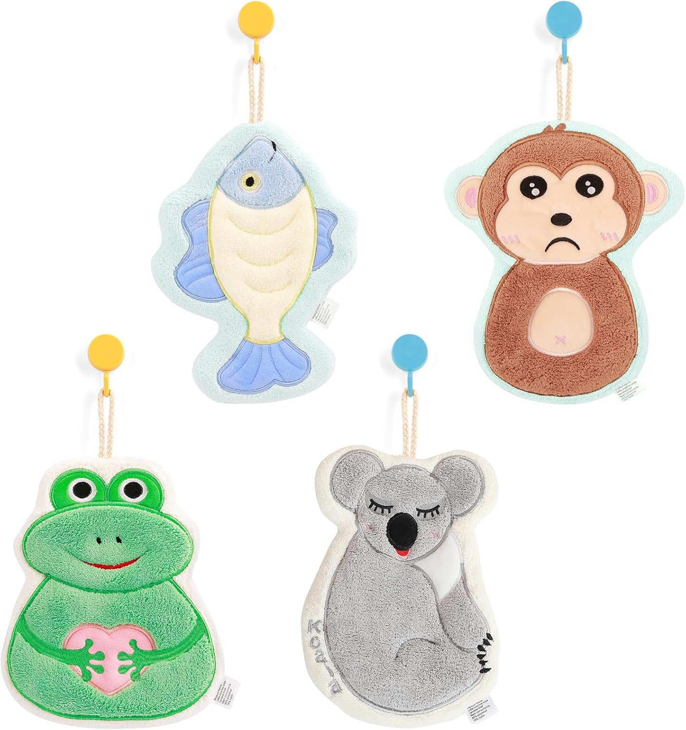 4-Pack Cute Animal Hand Towels with Hanging Loop for Home Kitchen