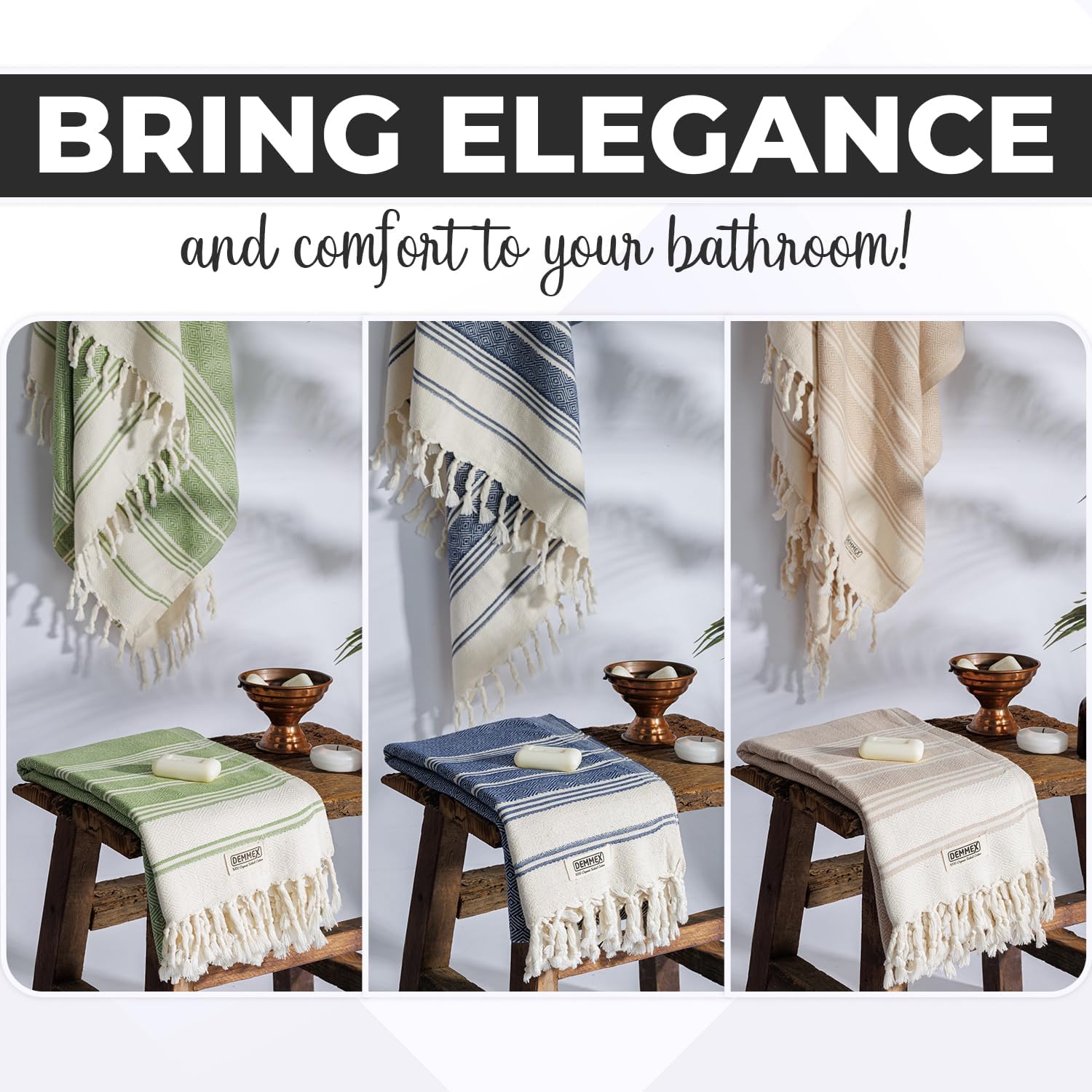 DEMMEX Organic Luxury Ultra Soft Turkish Cotton Bath Towel - 71x36 PreWashed Diamond Weave
