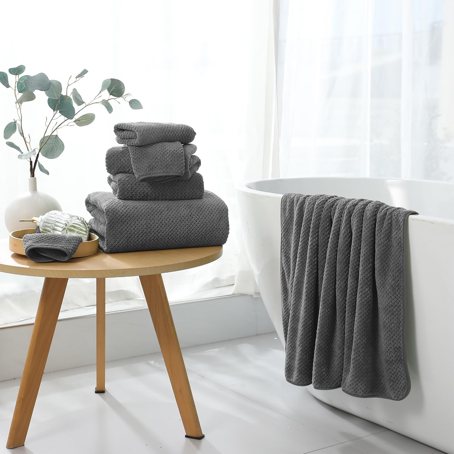 Extra Large 4-Pack Bath Towels 35x70 Dark Gray Soft Quick-Dry