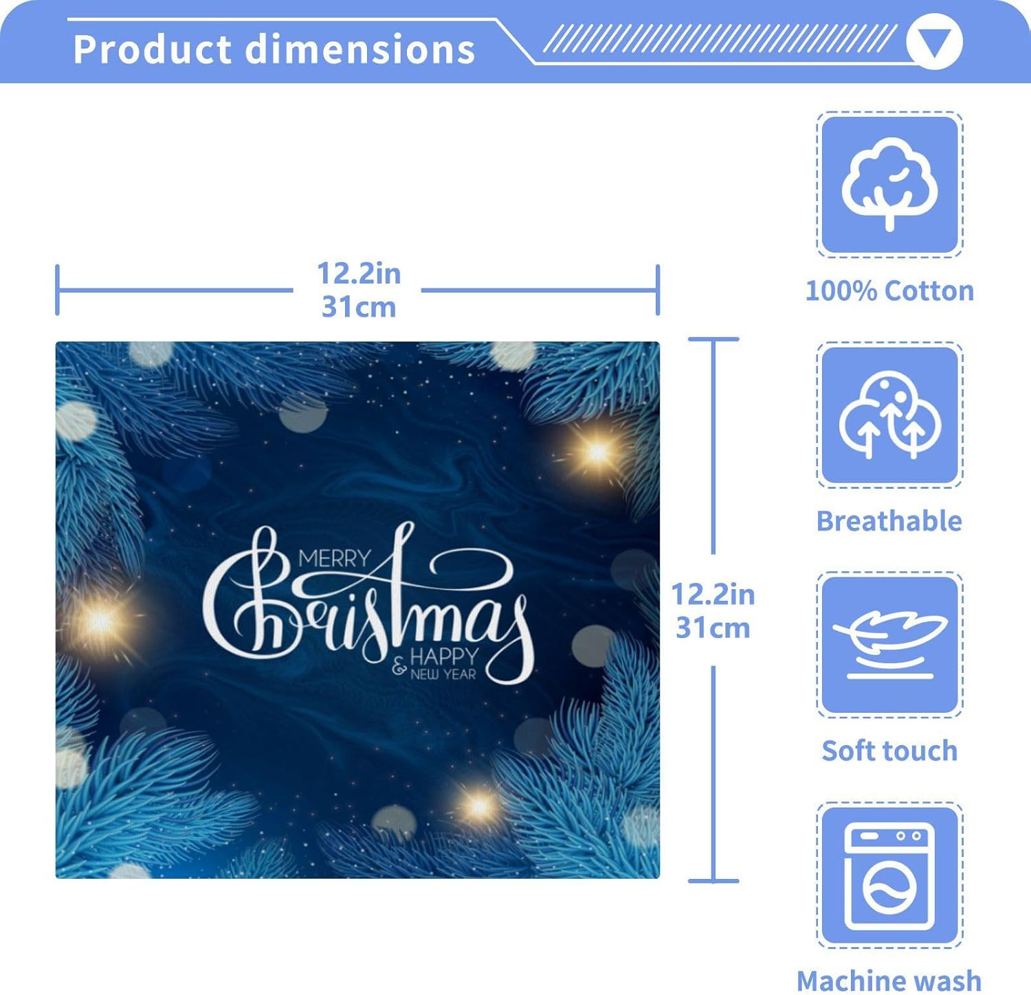 Merry Christmas Blue Washcloth Set Soft Absorbent Reusable for Baby