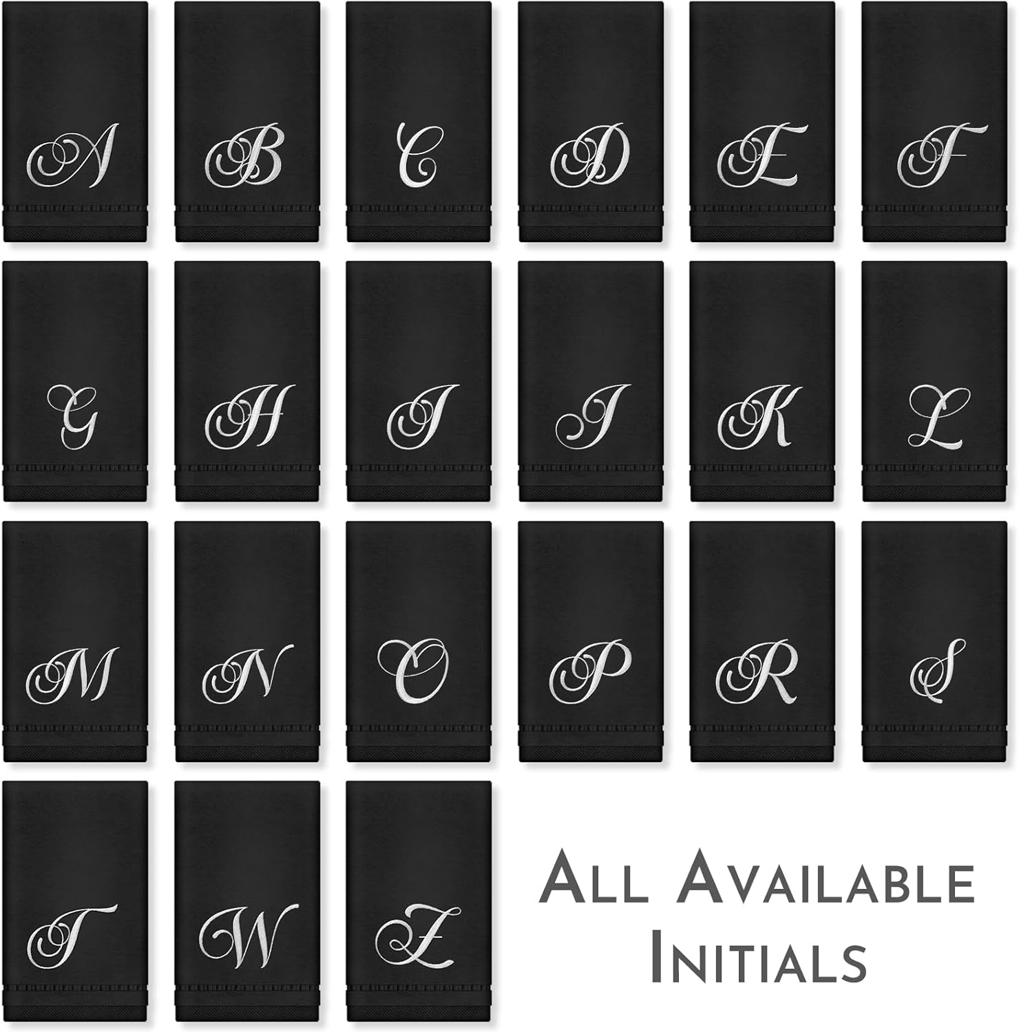 KLL Monogrammed Towels Set - 11x18 Inch Fingertip Embroidered Towels for Bathroom