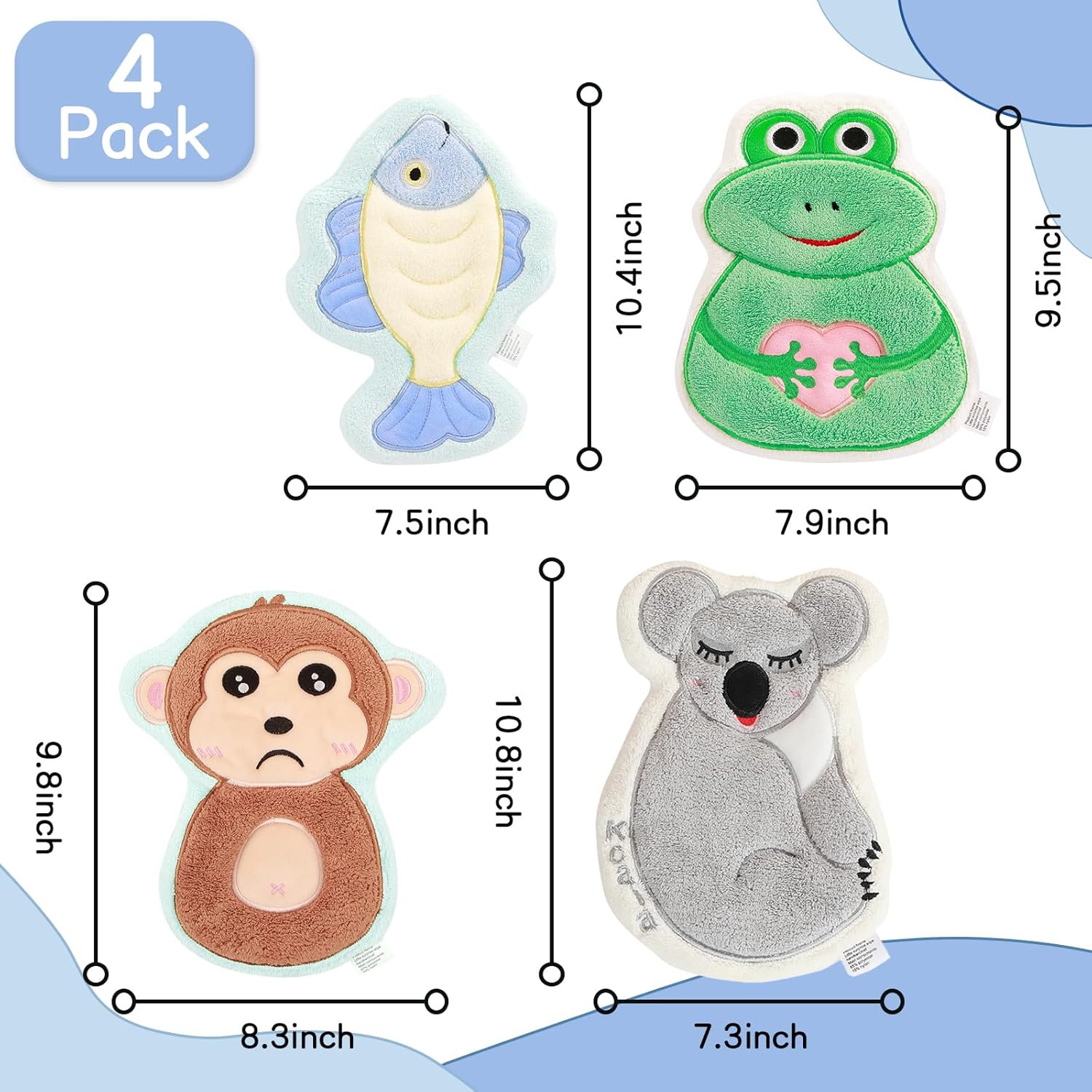 4-Pack Cute Animal Hand Towels with Hanging Loop for Home Kitchen