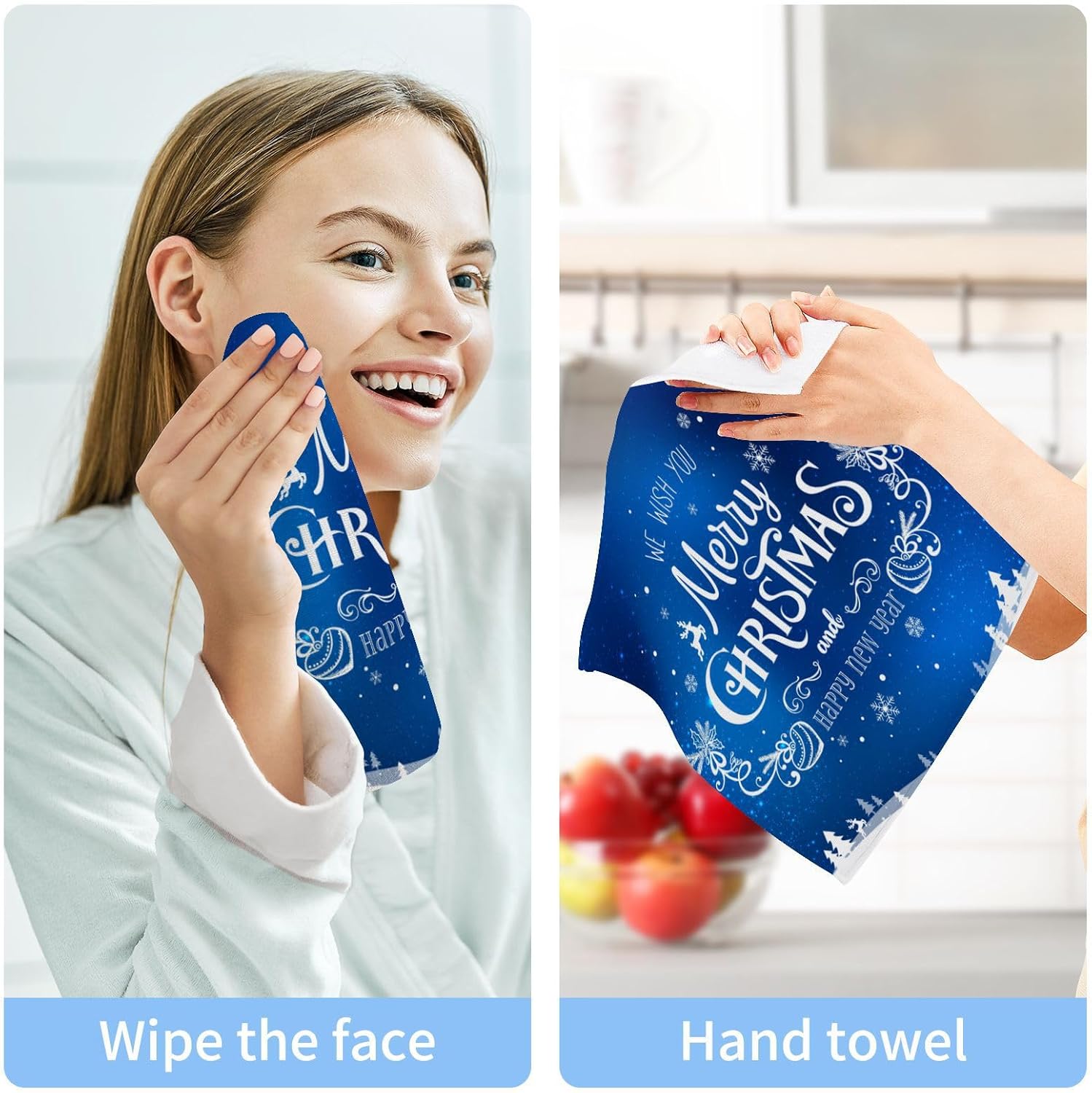 Merry Christmas Blue Washcloth 2 Pack for Babies Soft Reusable