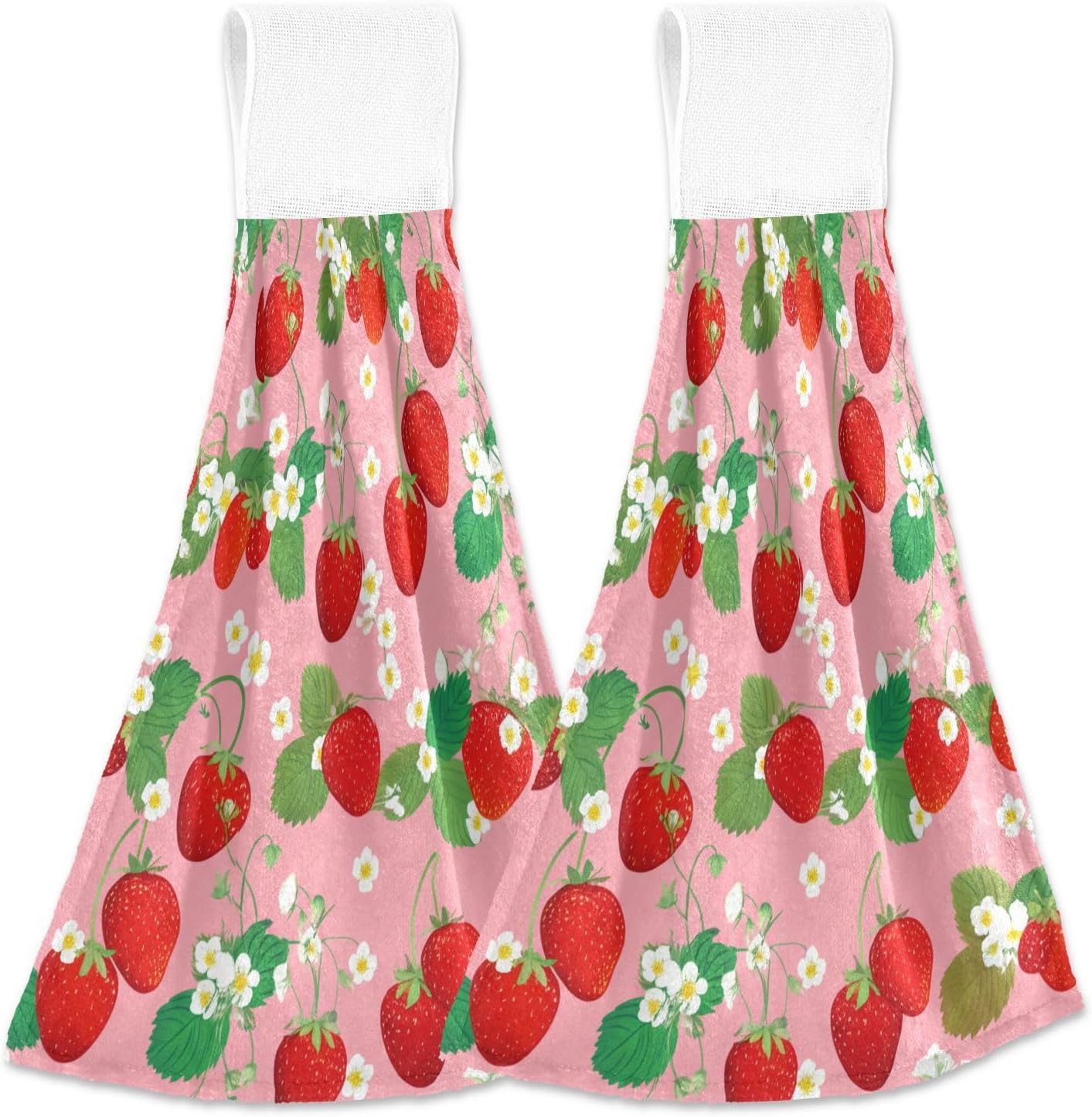 Cute Strawberry Pink Kitchen Hand Towels Set of 2