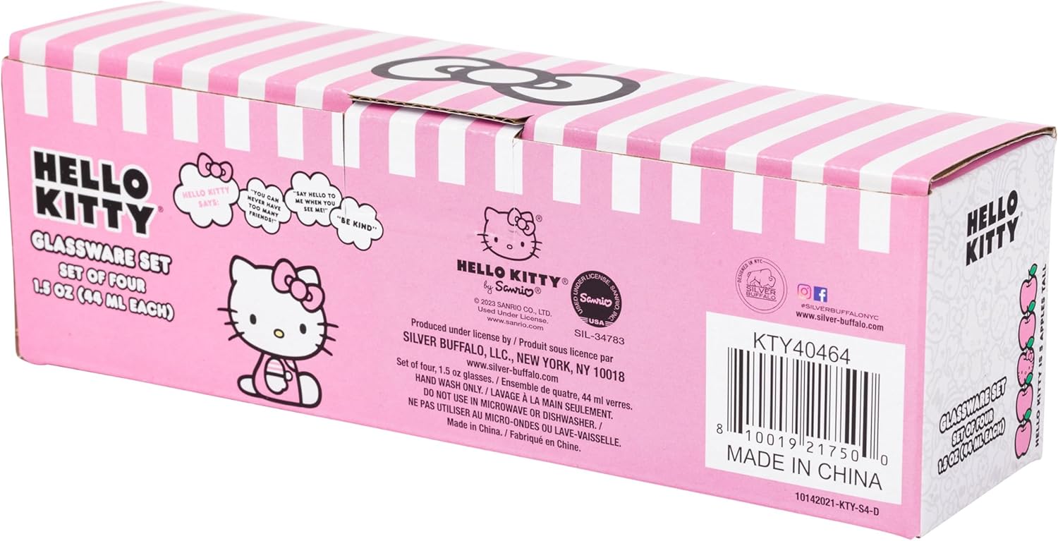 Silver Buffalo Sanrio Hello Kitty Fruit Strawberry 4 Pack Mini Glass Set