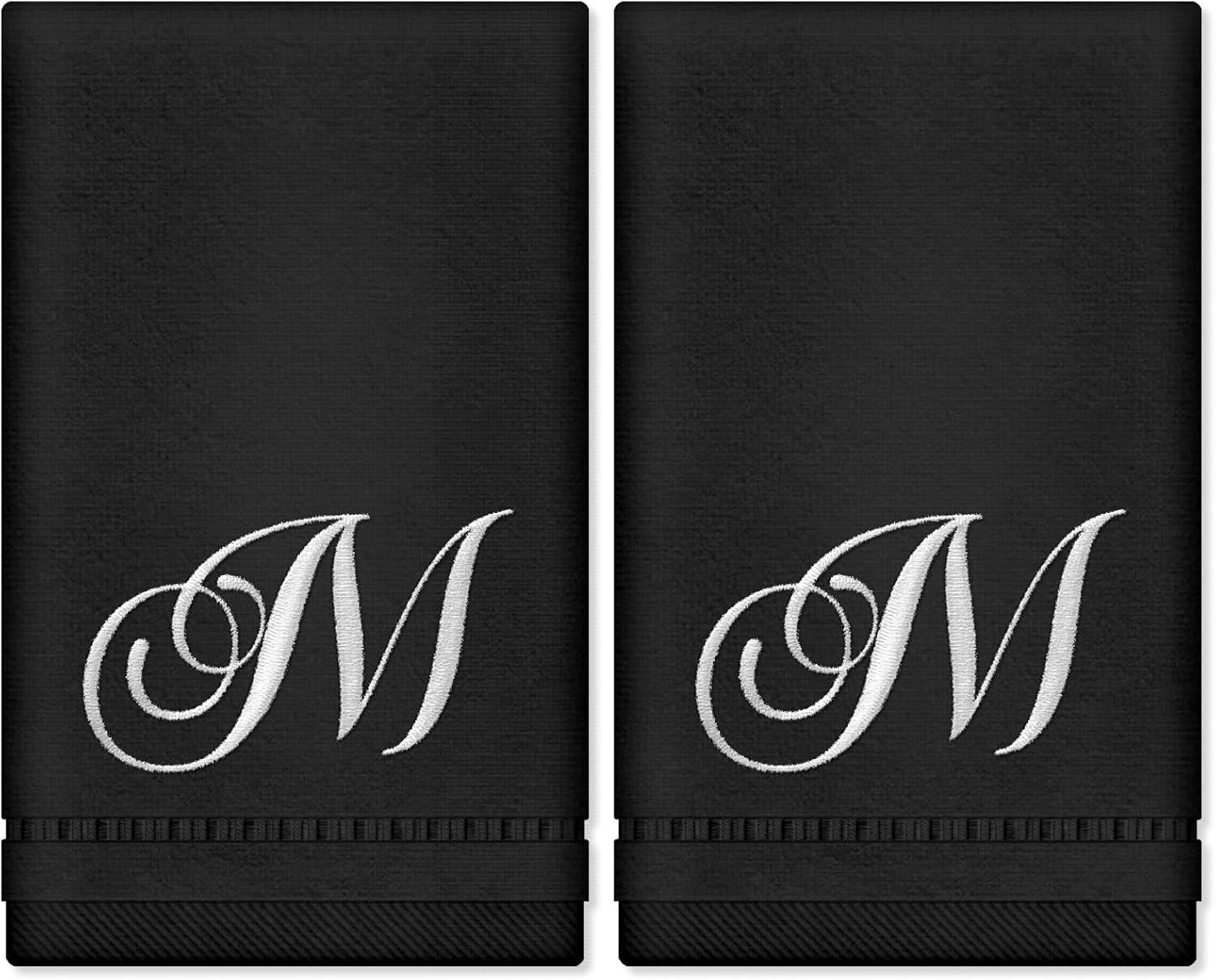 KLL Monogrammed Towels Set - 11x18 Inch Fingertip Embroidered Towels for Bathroom