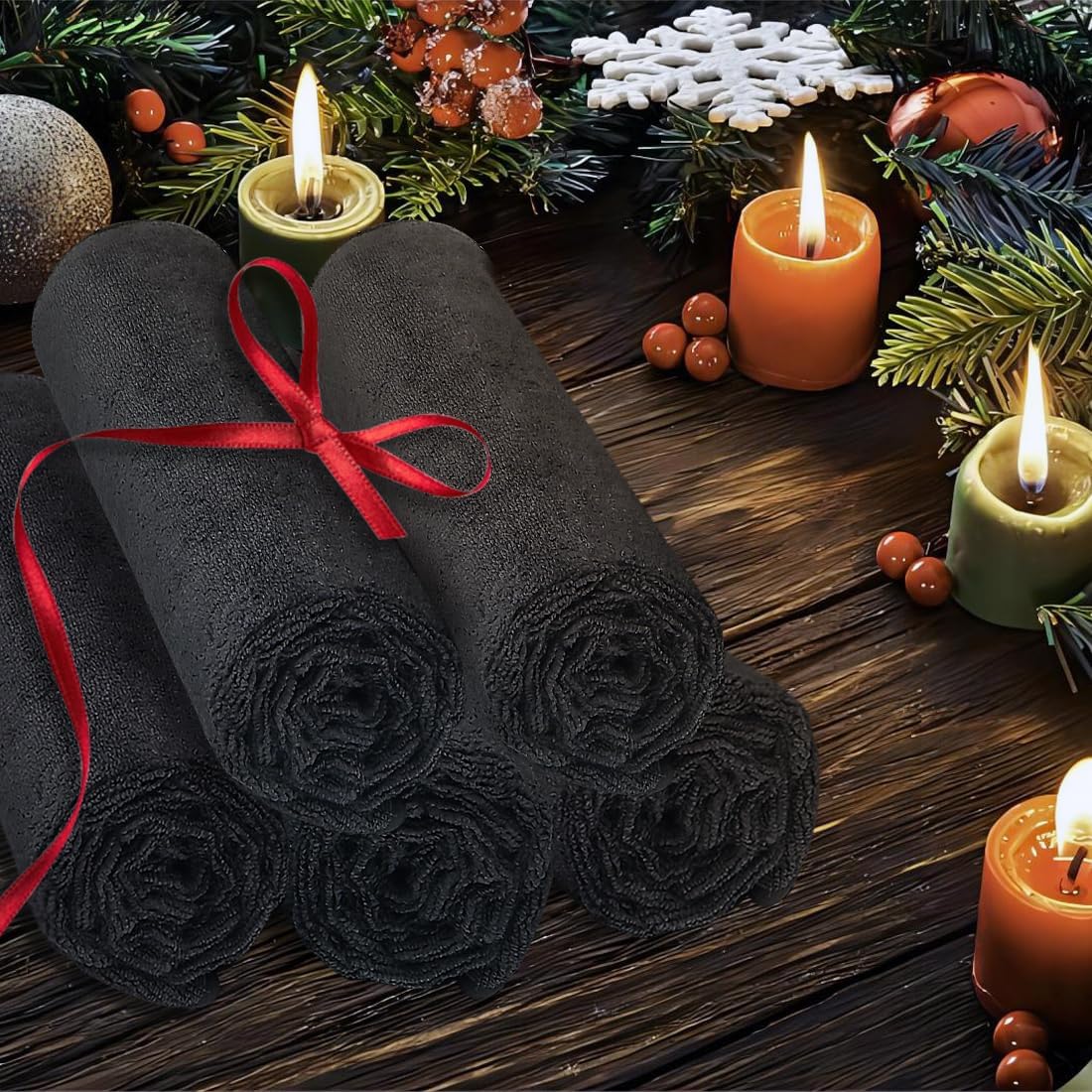 24-Pack Salon Towels Highly Absorbent Quick Drying Premium Hand Towels Black