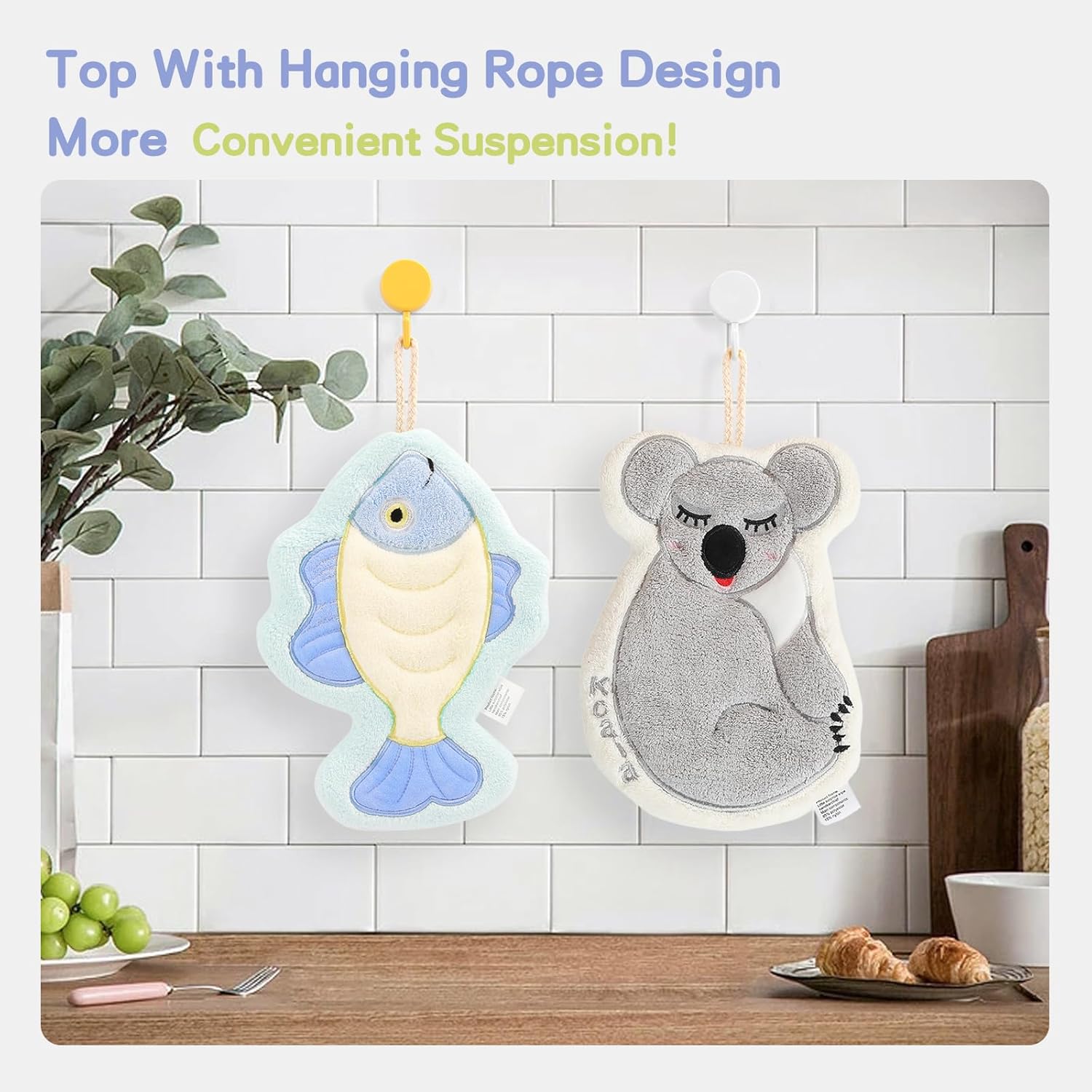 4-Pack Cute Animal Hand Towels with Hanging Loop for Home Kitchen