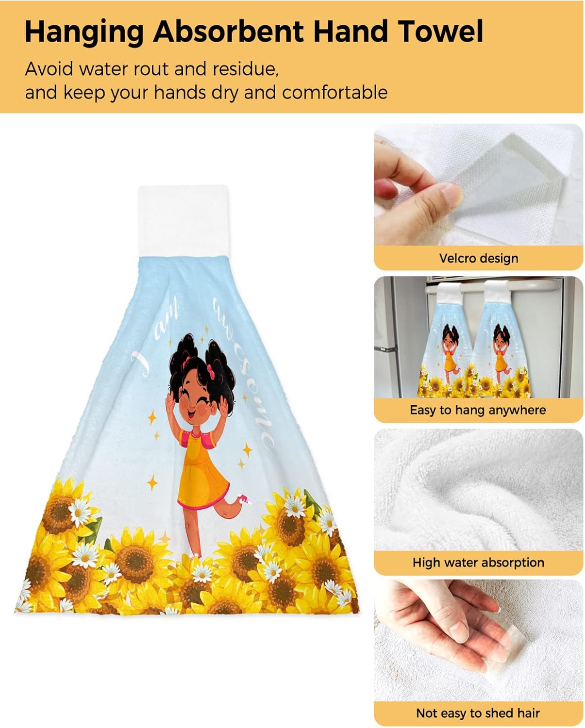 Kewadony 1 Pack Sunflower Black Hand Towels