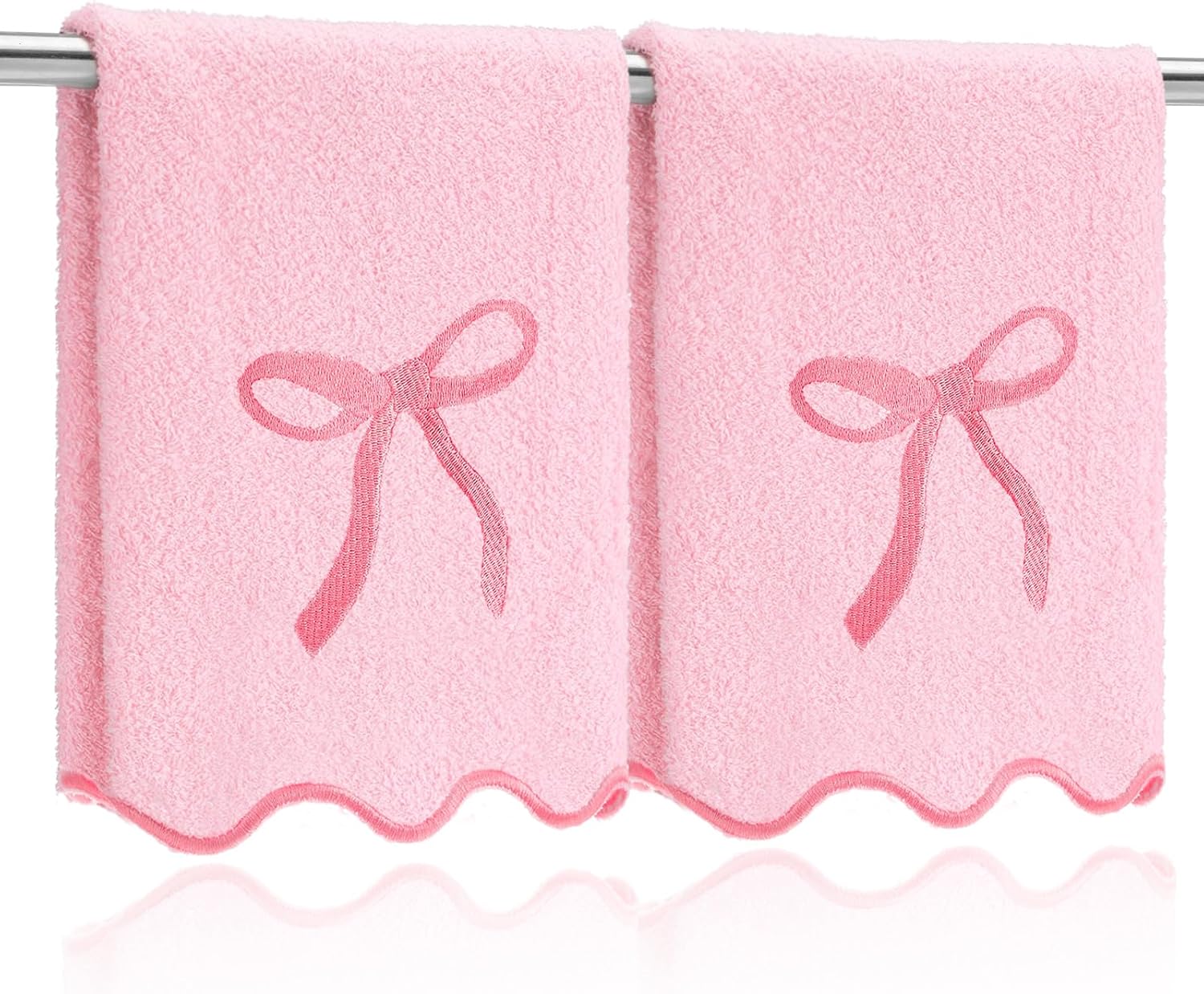 Scalloped Pink Bow Towels 12x18
