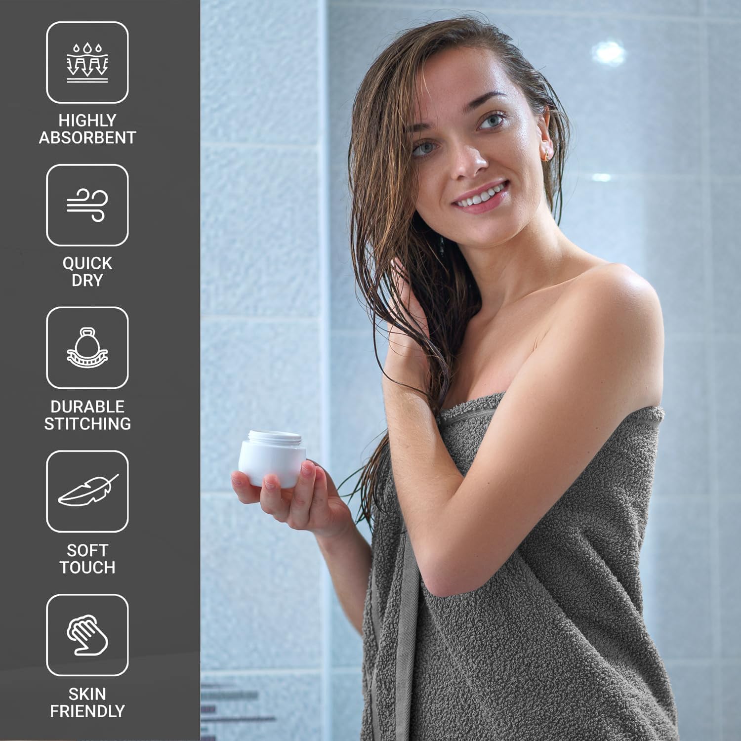 Easy-Care 2-Pack Bath Sheets 35x70 100 Cotton Quick Dry Durable