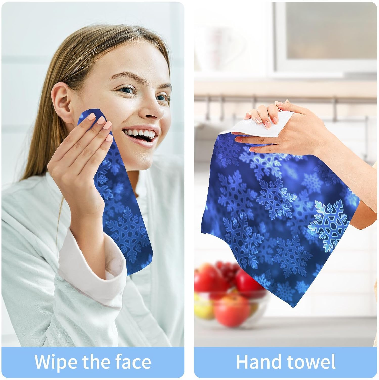 YETTASBIN Christmas Snowflake Washcloths 2 Pack