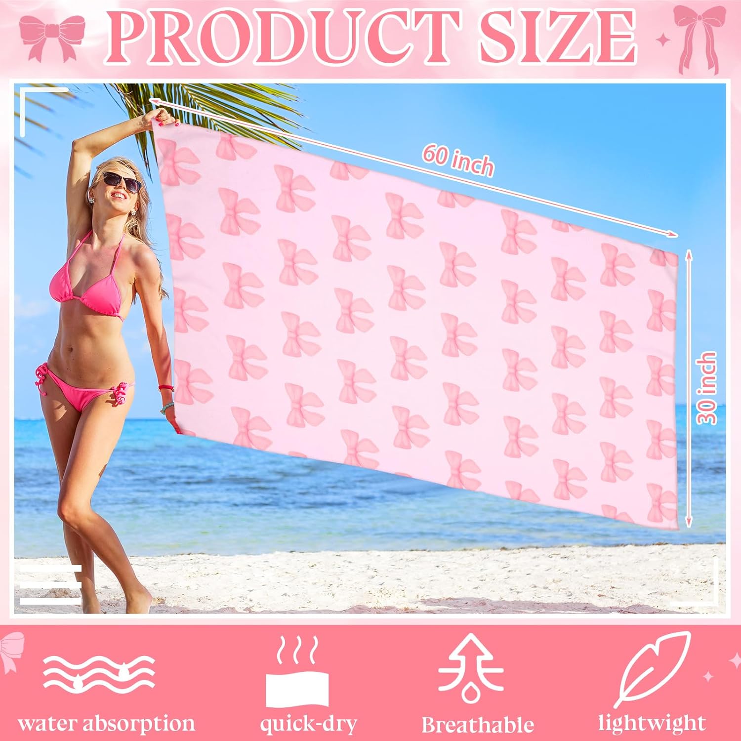 Adorable 4-Piece Pink Bow Beach Towels Set