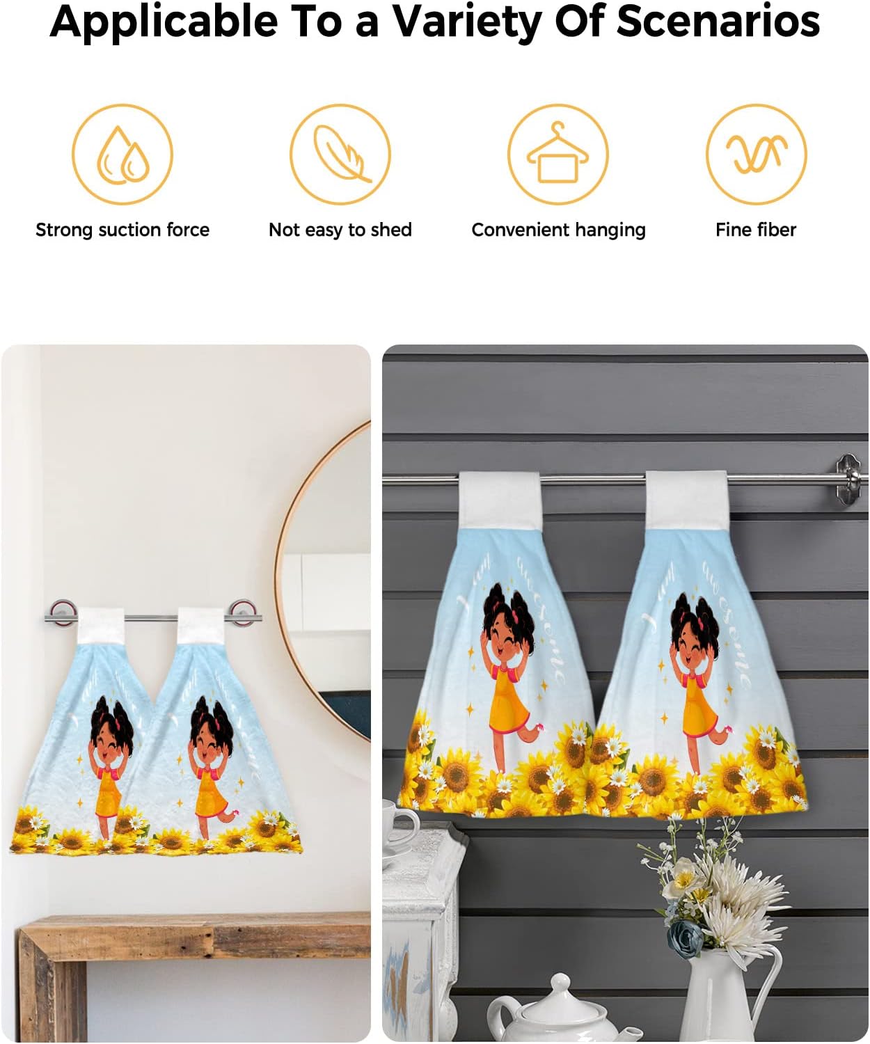 Kewadony 1 Pack Sunflower Black Hand Towels