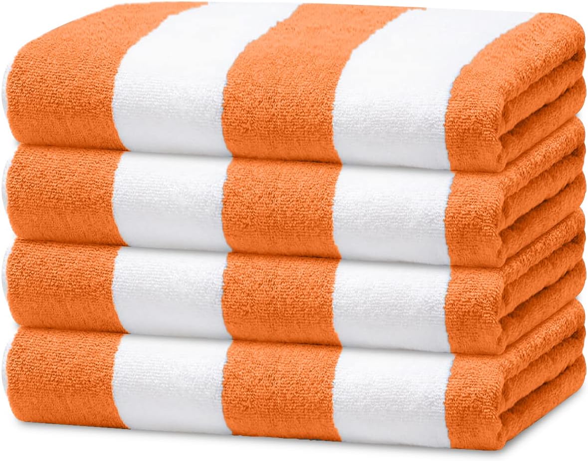 Avalon Towels Cabana Beach Towels 4-Pack 30x60 inches Orange Stripe