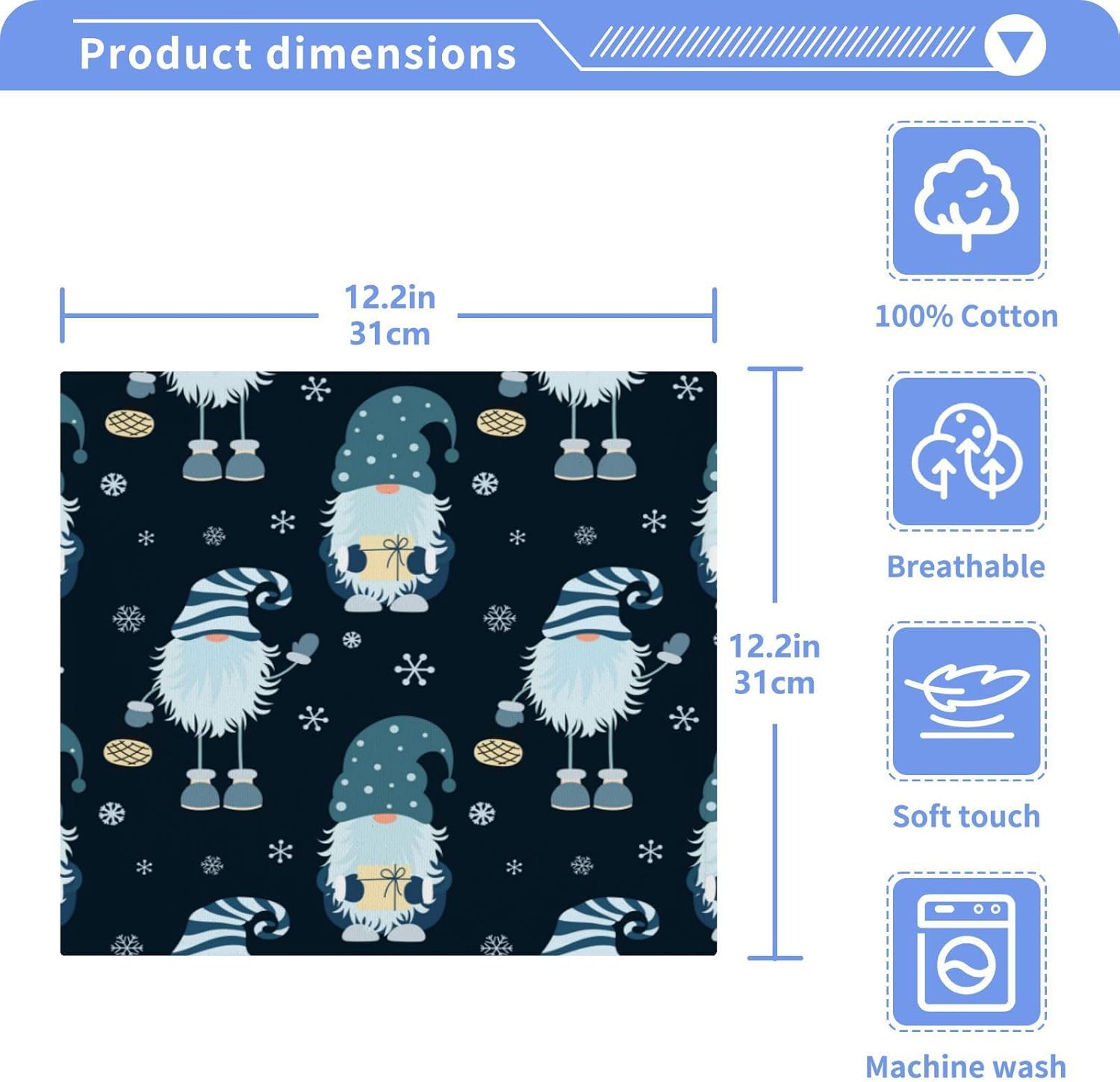 Fun Christmas Gnome Washcloths Soft and Absorbent Towels Set of 2