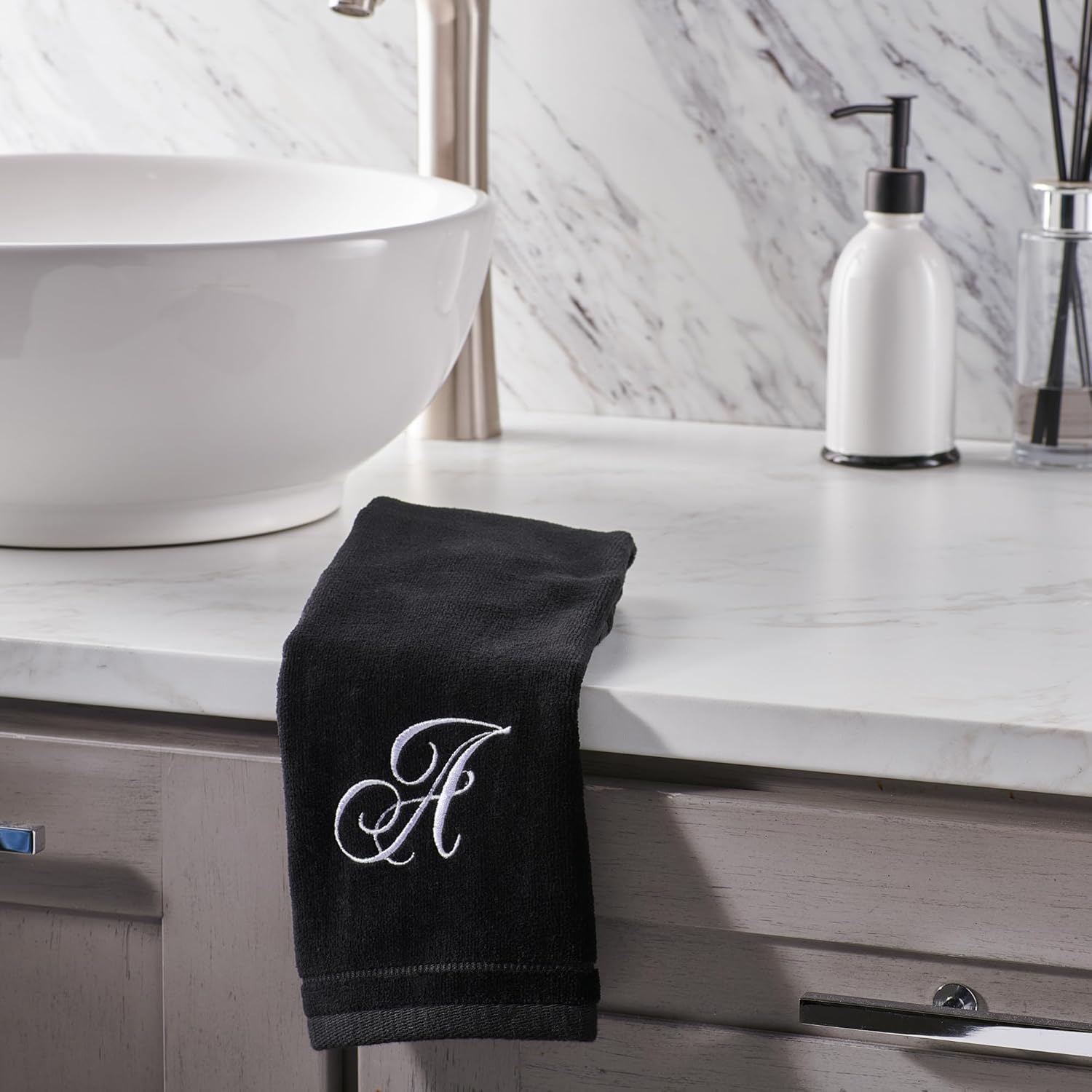 Personalized Monogram Fingertip Towels Set of 2 Black