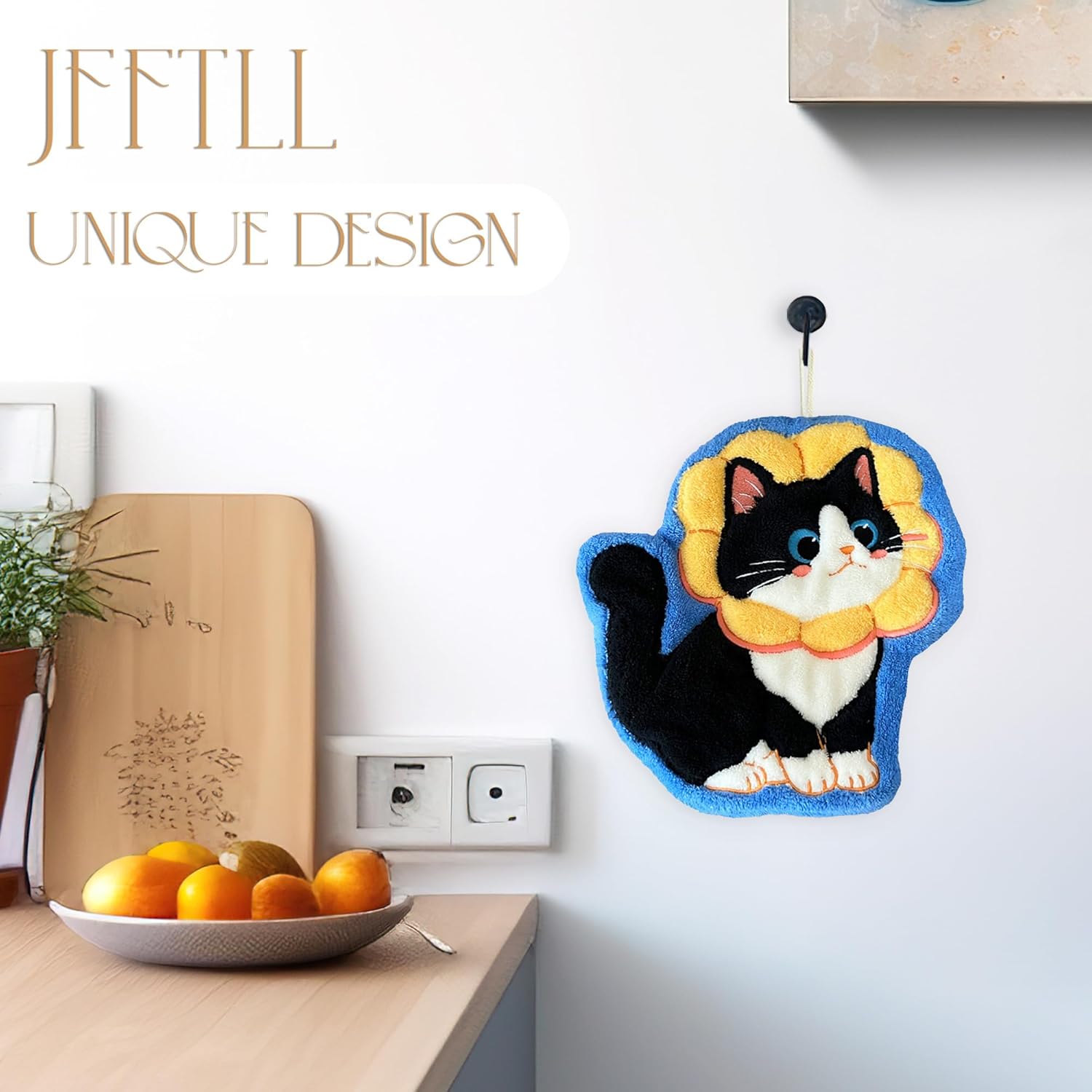 JFFTLL Yellow Flower Tuxedo Cat Hand Towels